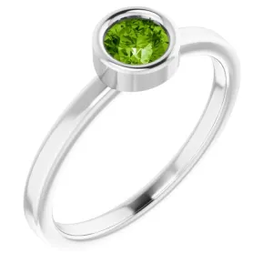 Rhodium-Plated Sterling Silver 4.5 mm Natural Peridot Ring