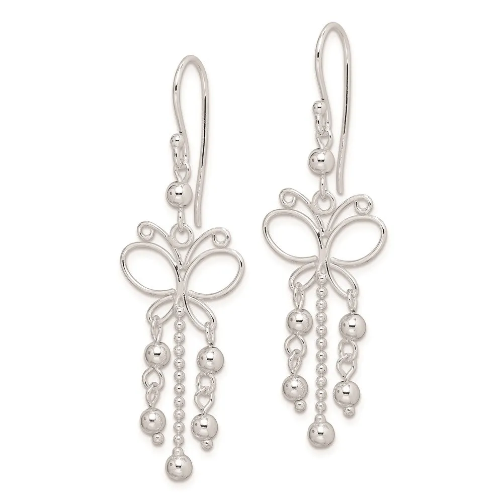 Rhodium-plated Sterling Silver Butterfly Dangle Earrings