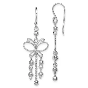 Rhodium-plated Sterling Silver Butterfly Dangle Earrings