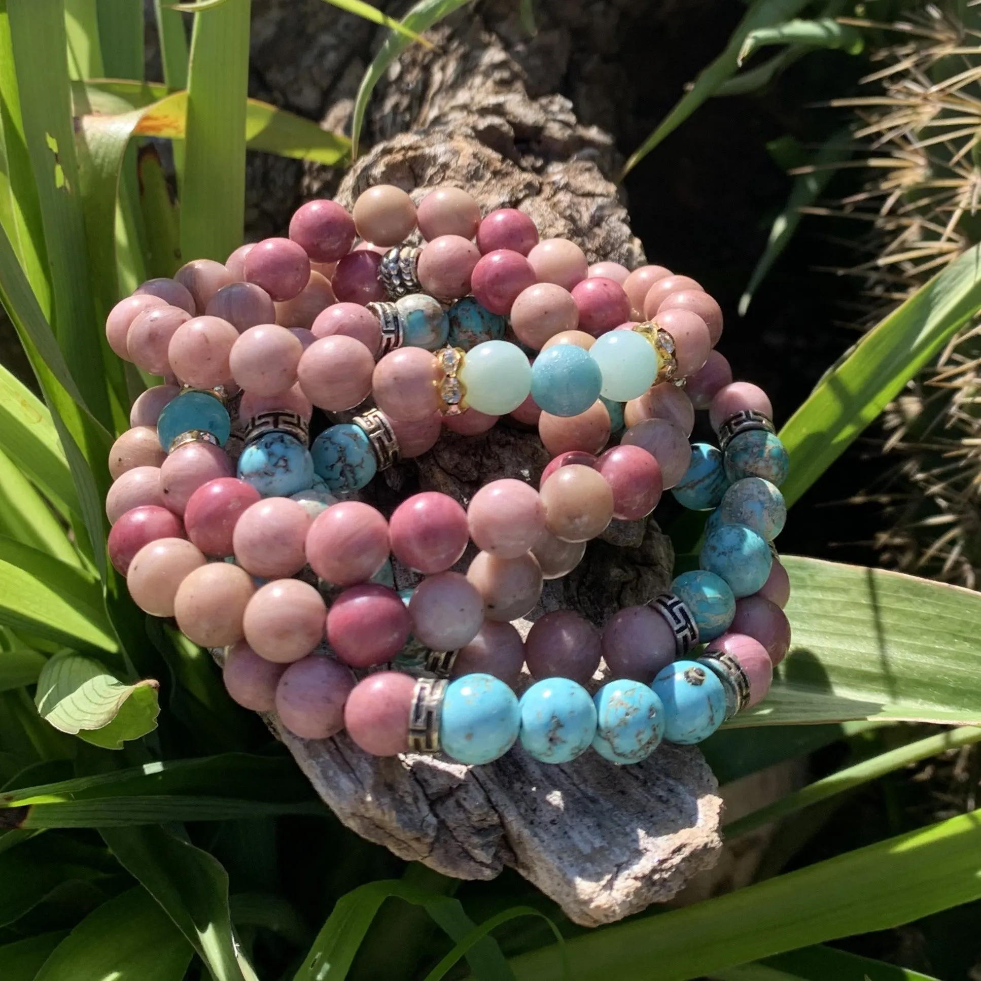 Rhodonite and turquoise bracelet