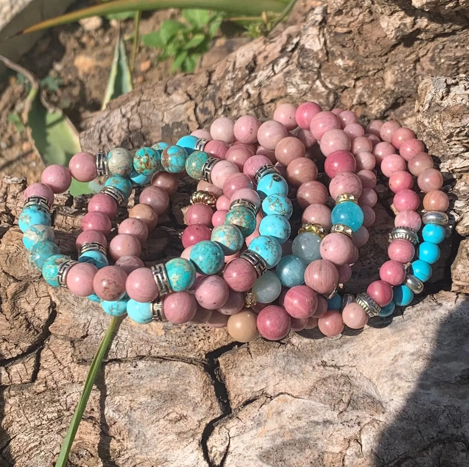 Rhodonite and turquoise bracelet