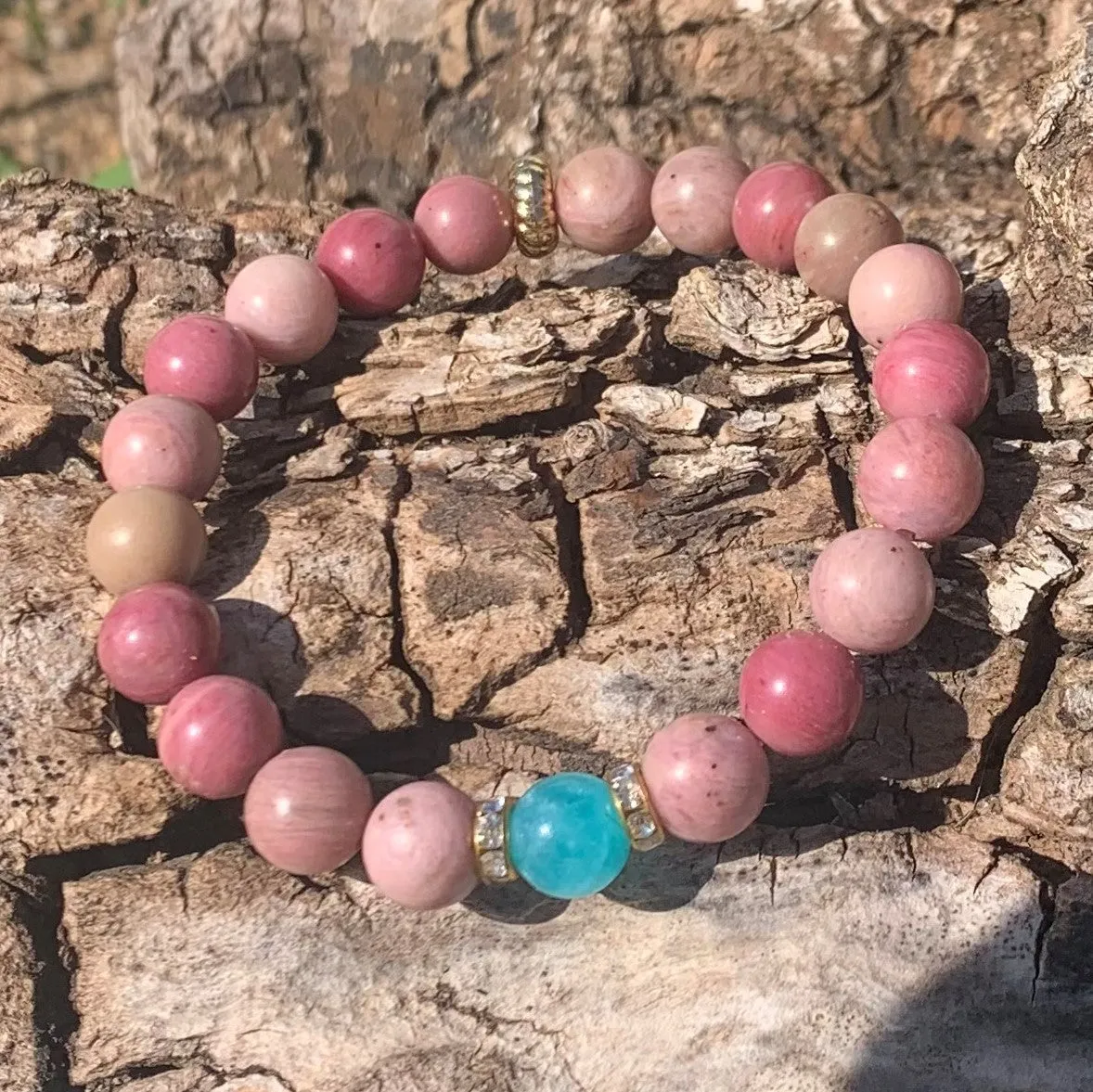 Rhodonite and turquoise bracelet