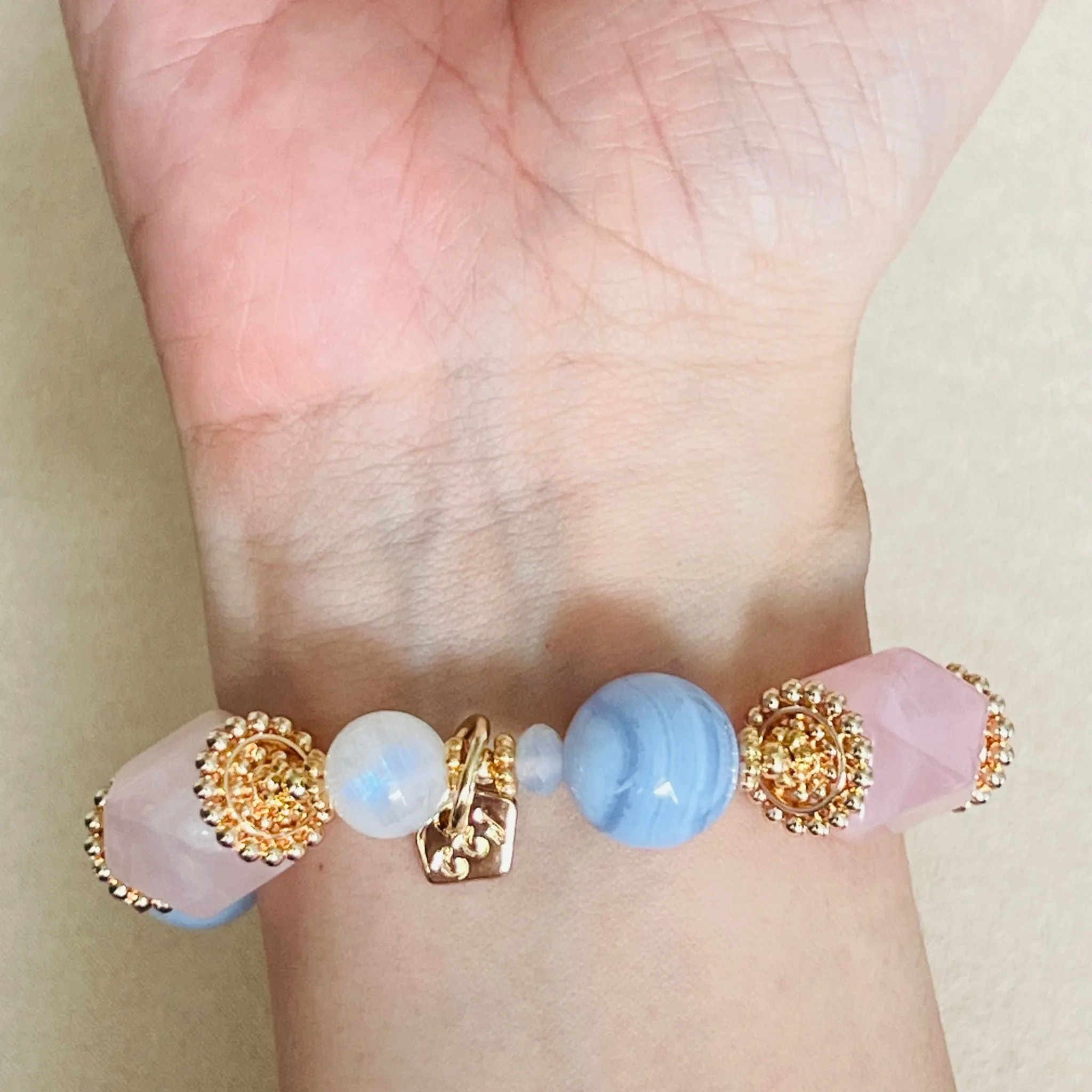 Rose Quartz, Blue Lace Agate & Moonstone Bracelet