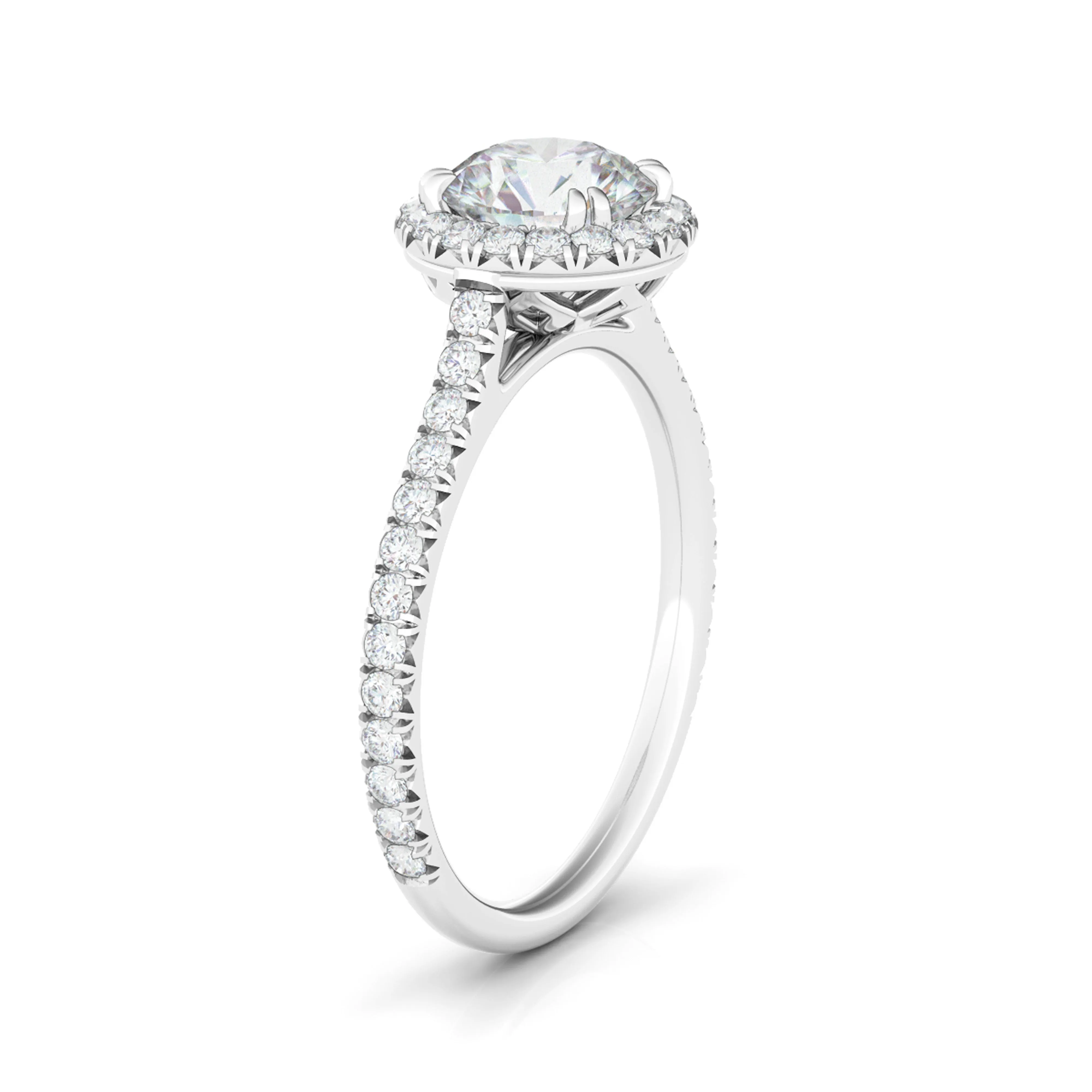 Round Brilliant Halo Pave Diamond Ring