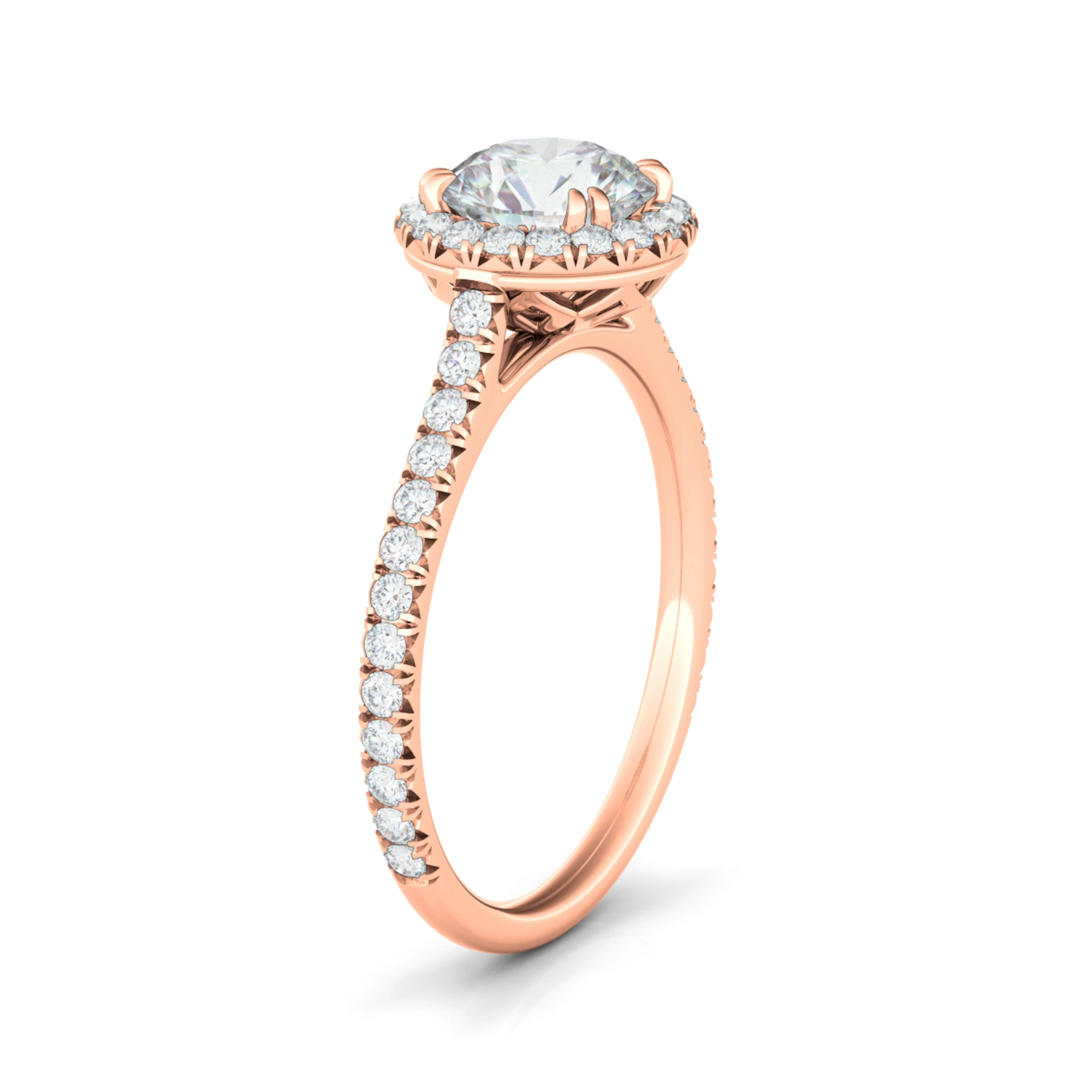 Round Brilliant Halo Pave Diamond Ring