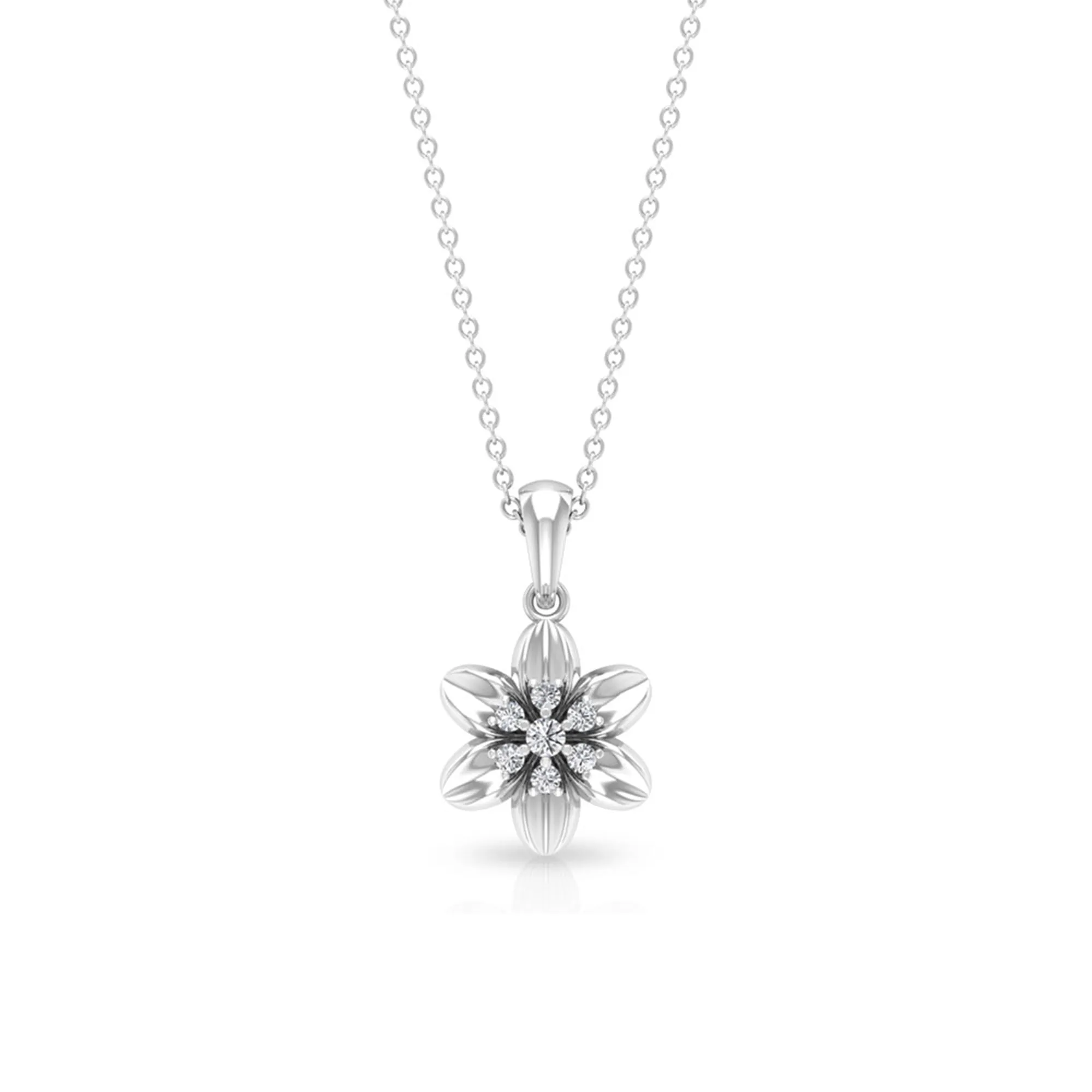 Round Cut Diamond Flower Pendant Necklace