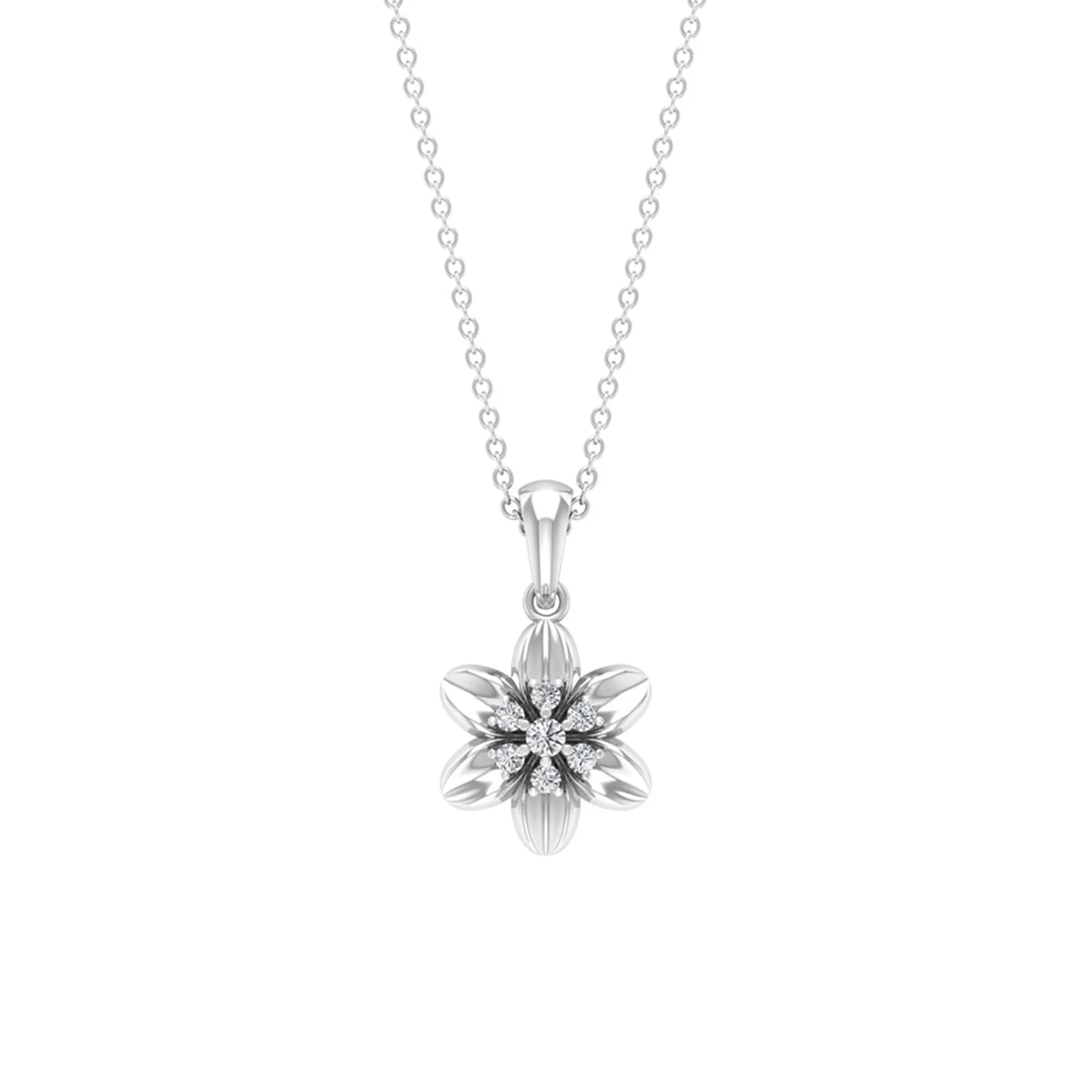 Round Cut Diamond Flower Pendant Necklace