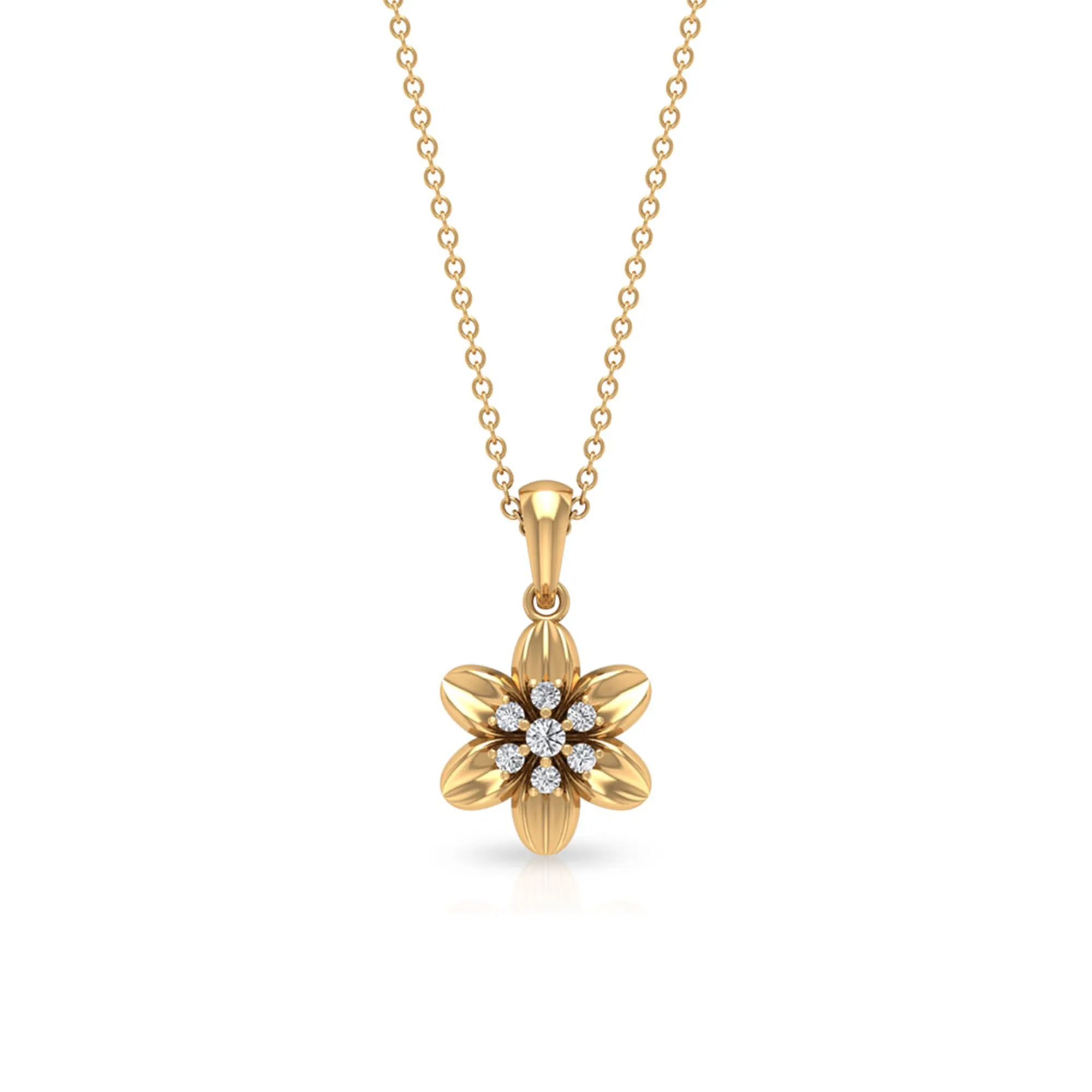 Round Cut Diamond Flower Pendant Necklace