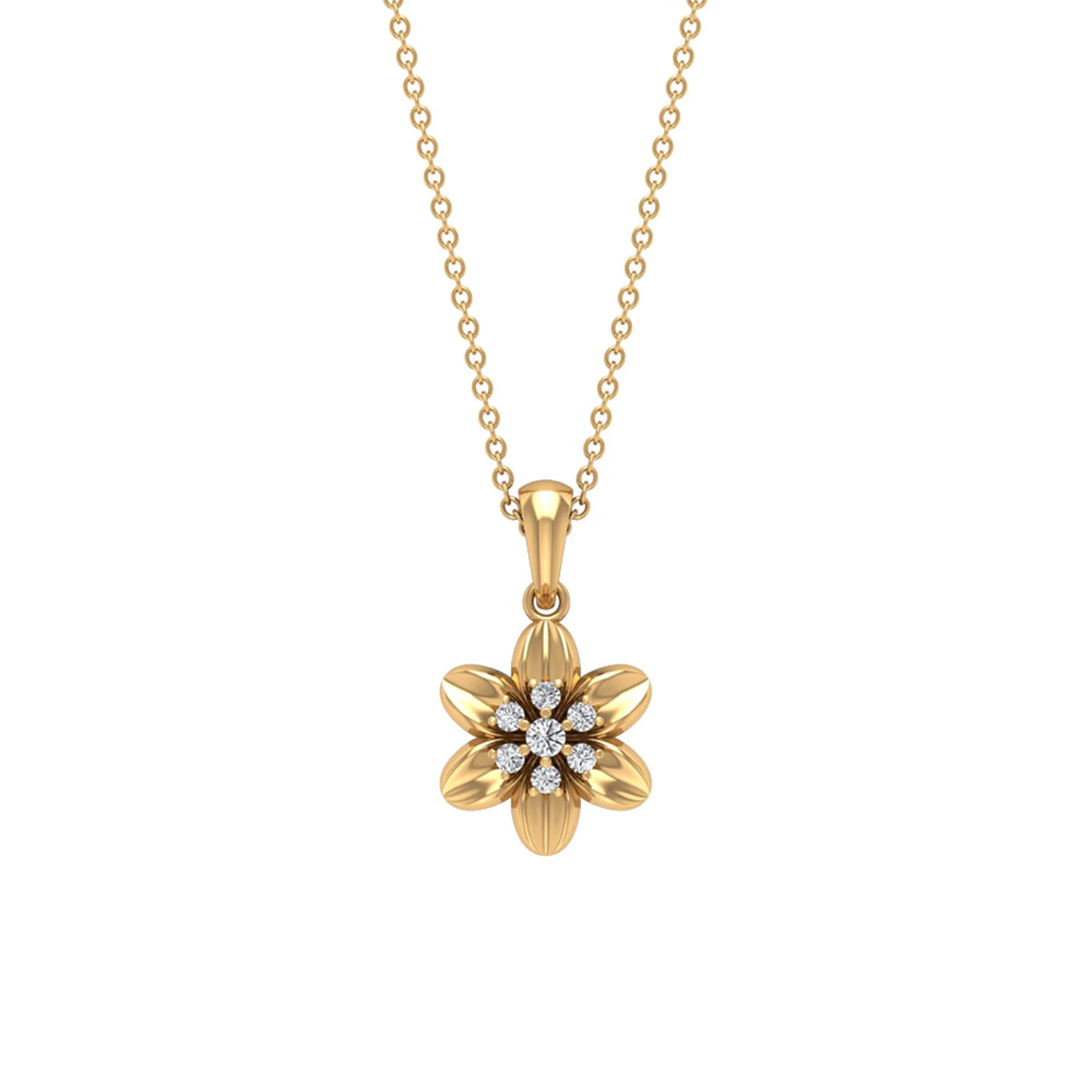 Round Cut Diamond Flower Pendant Necklace