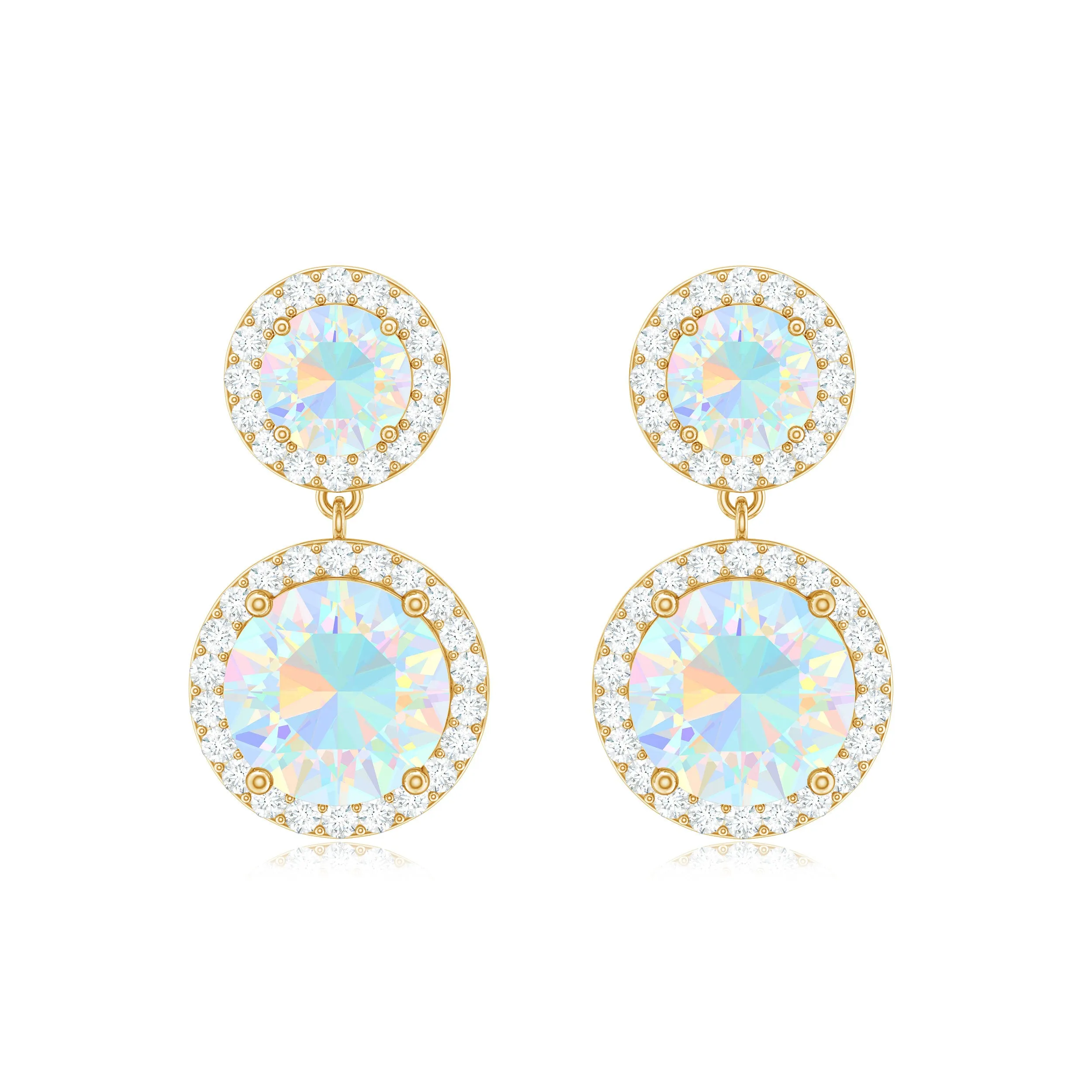 Round Ethiopian Opal and Diamond Halo Dangle Earrings