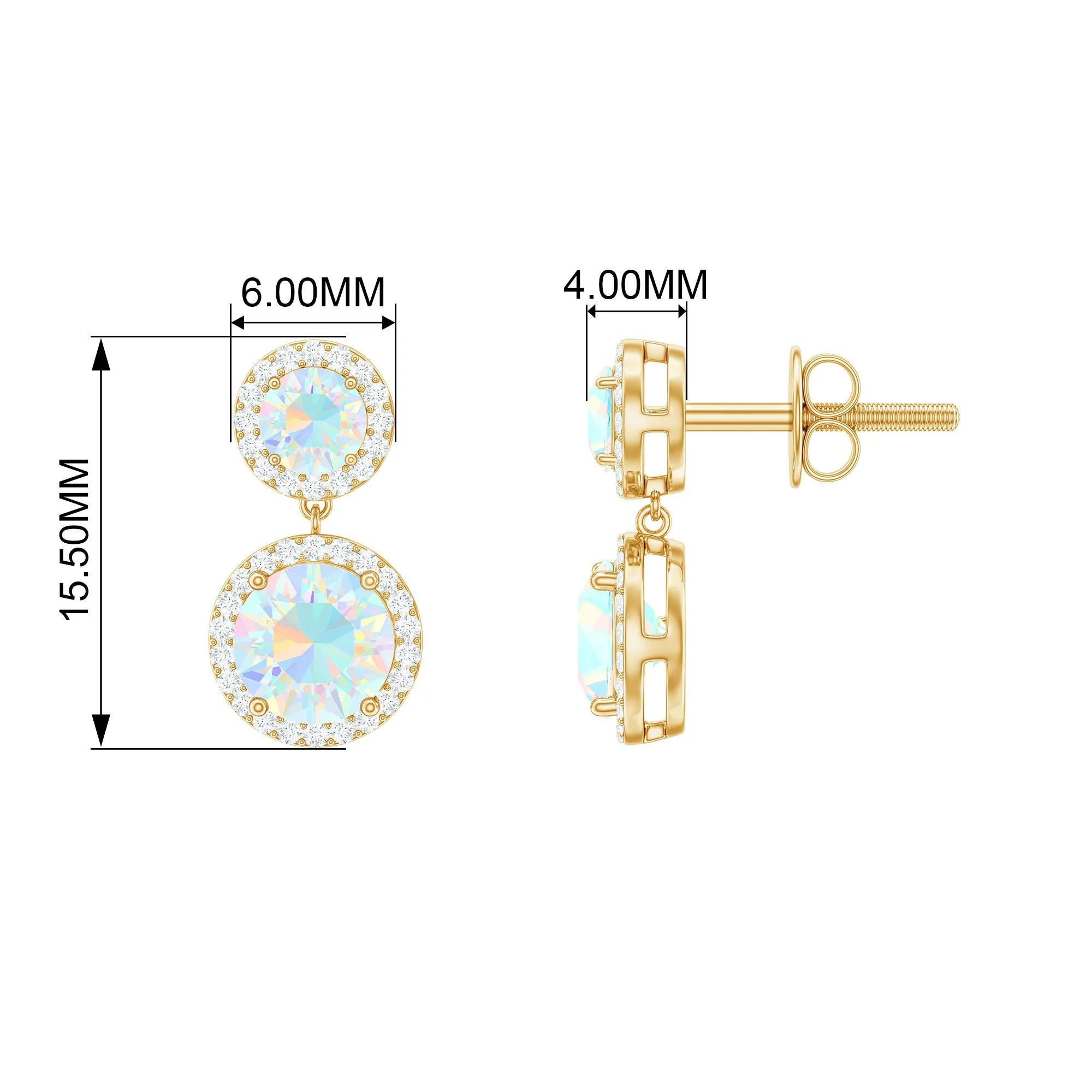 Round Ethiopian Opal and Diamond Halo Dangle Earrings