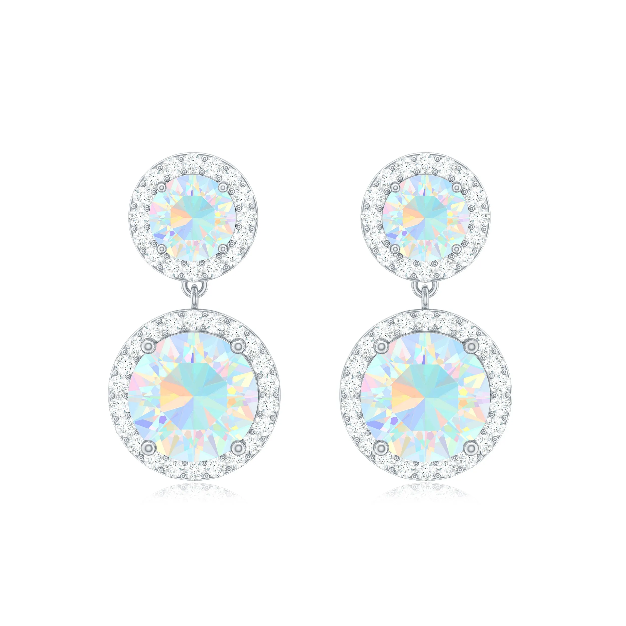 Round Ethiopian Opal and Diamond Halo Dangle Earrings