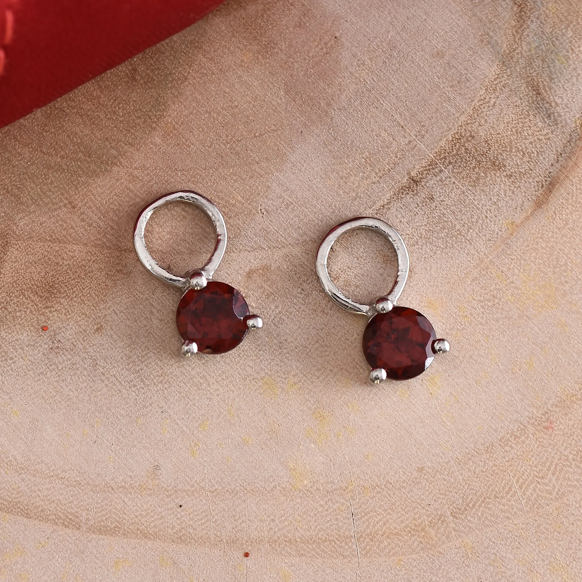 Round Garnet Solitaire Charm Pendant