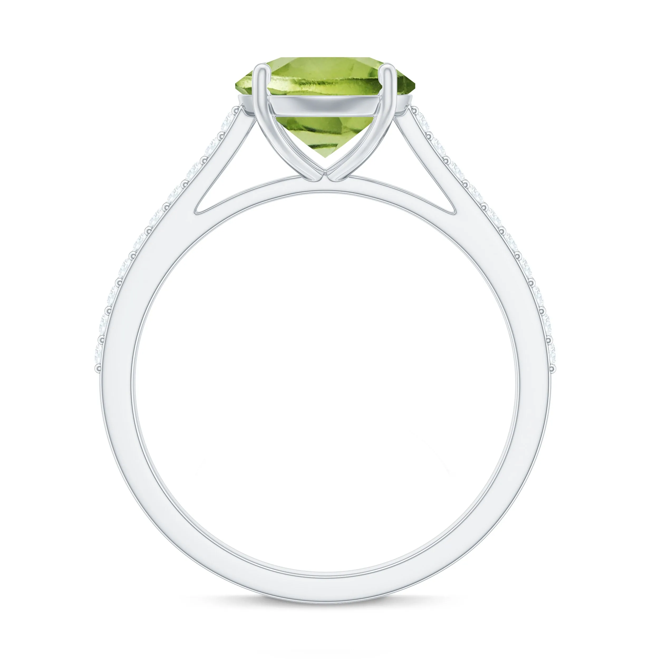 Round Peridot Solitaire Engagement Ring with Diamond Side Stones