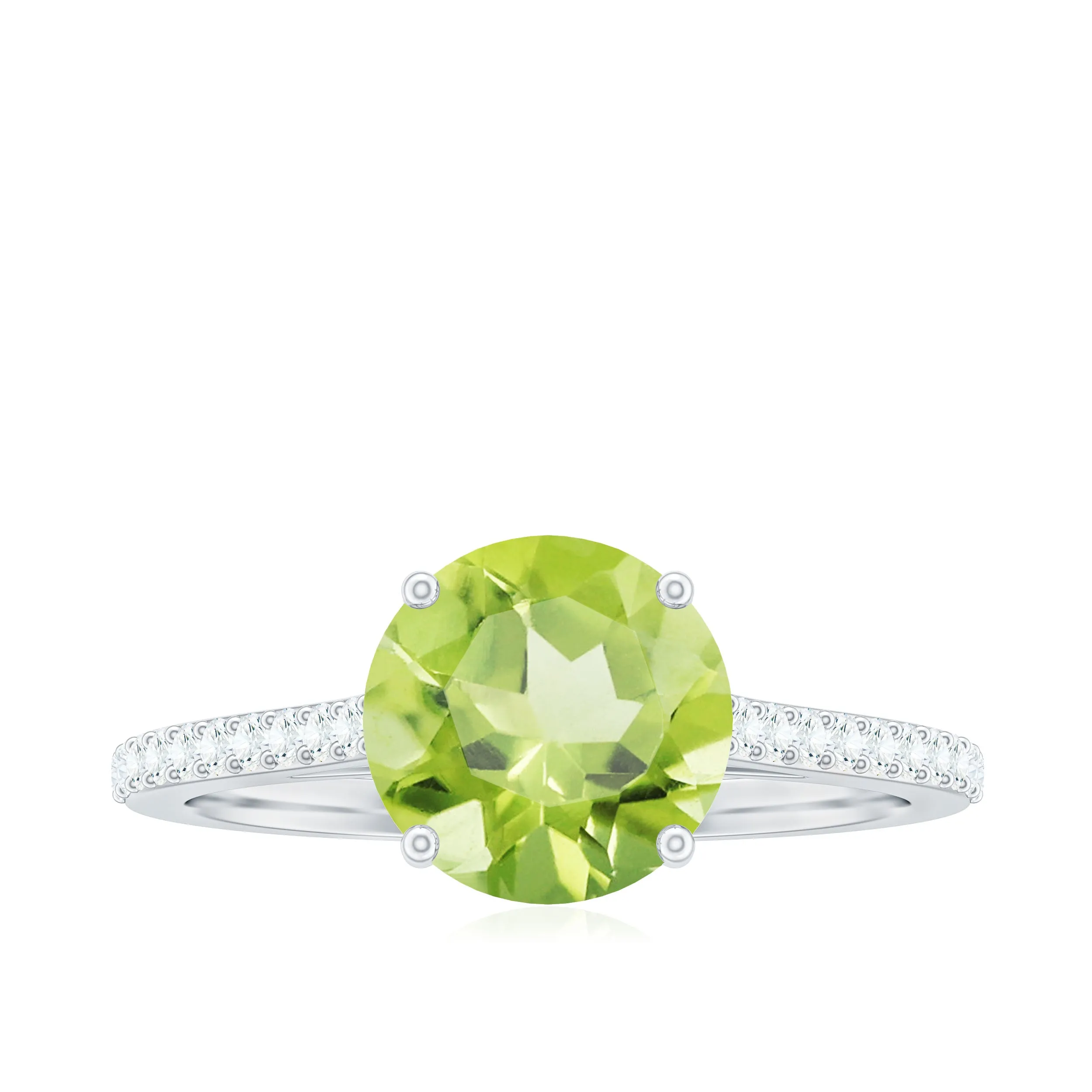 Round Peridot Solitaire Engagement Ring with Diamond Side Stones