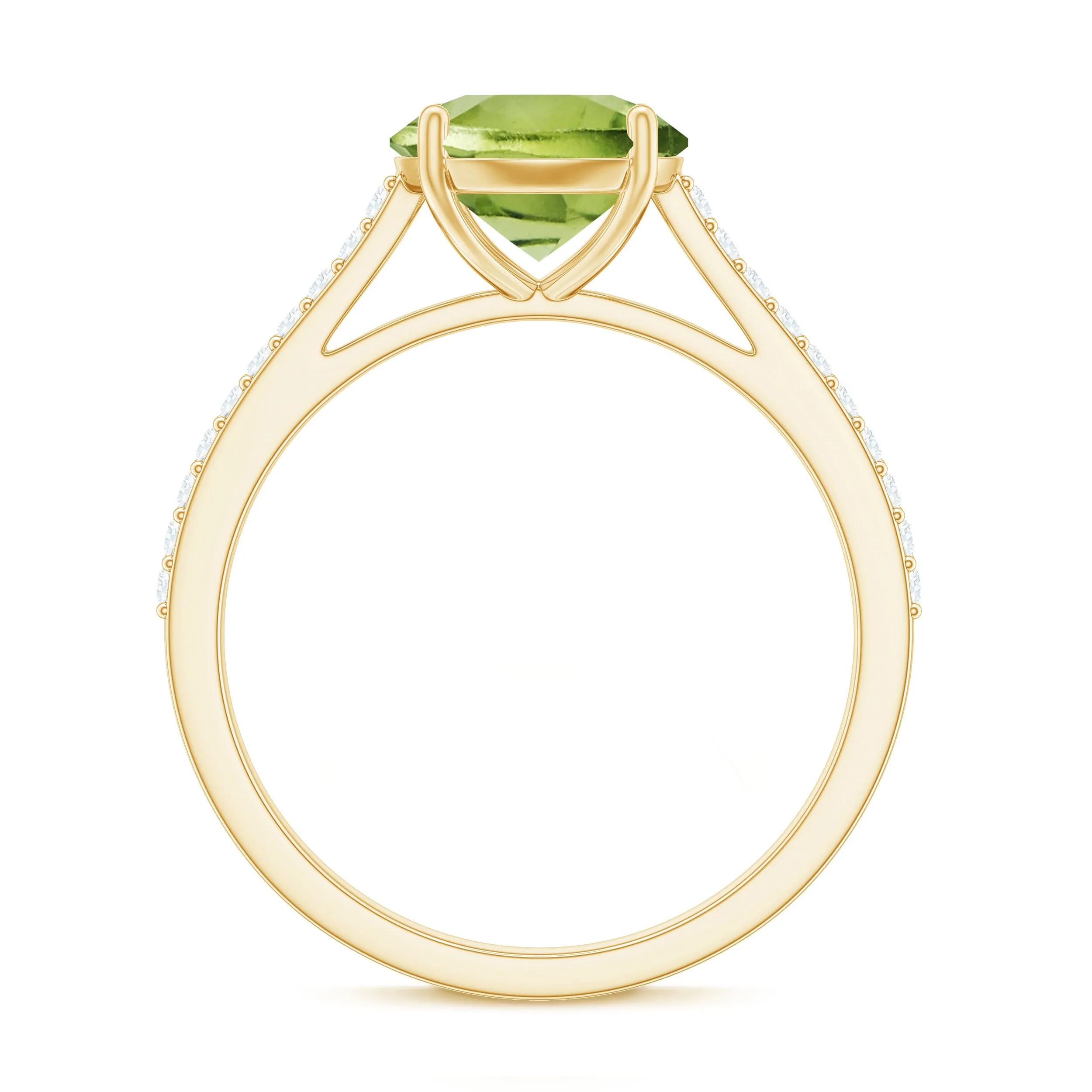 Round Peridot Solitaire Engagement Ring with Diamond Side Stones