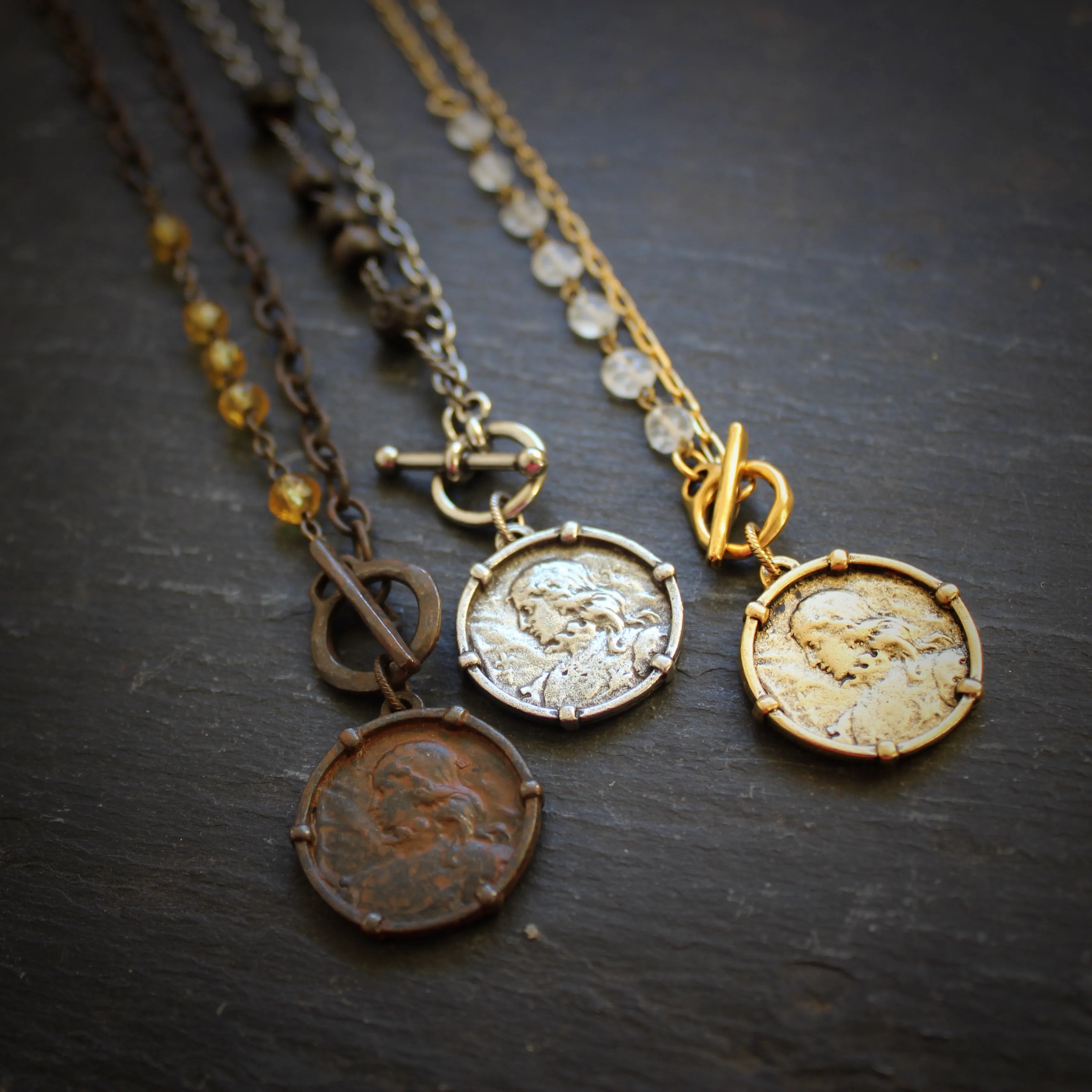 Rustic Joan of Arc Medal Necklace in Gold Plate