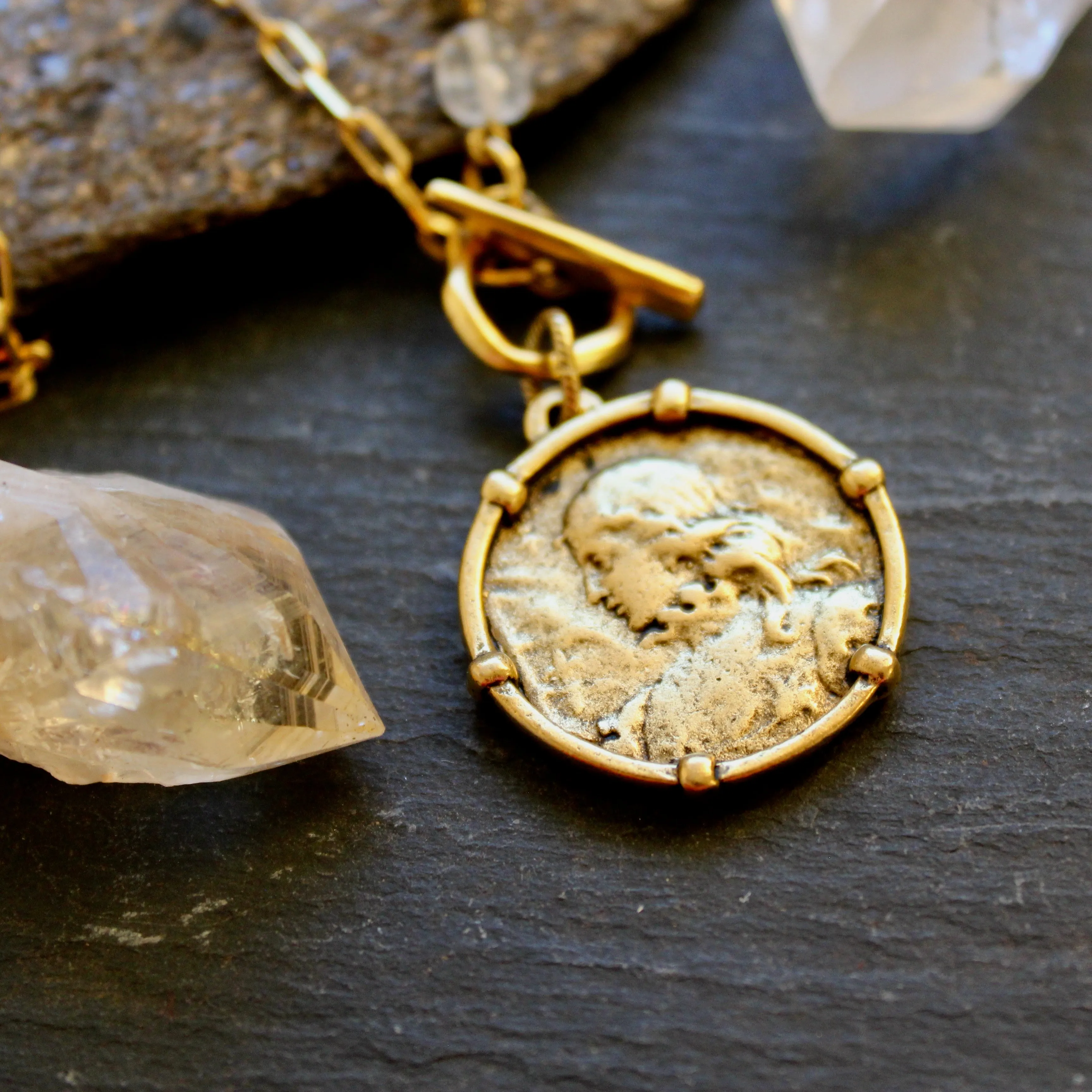 Rustic Joan of Arc Medal Necklace in Gold Plate