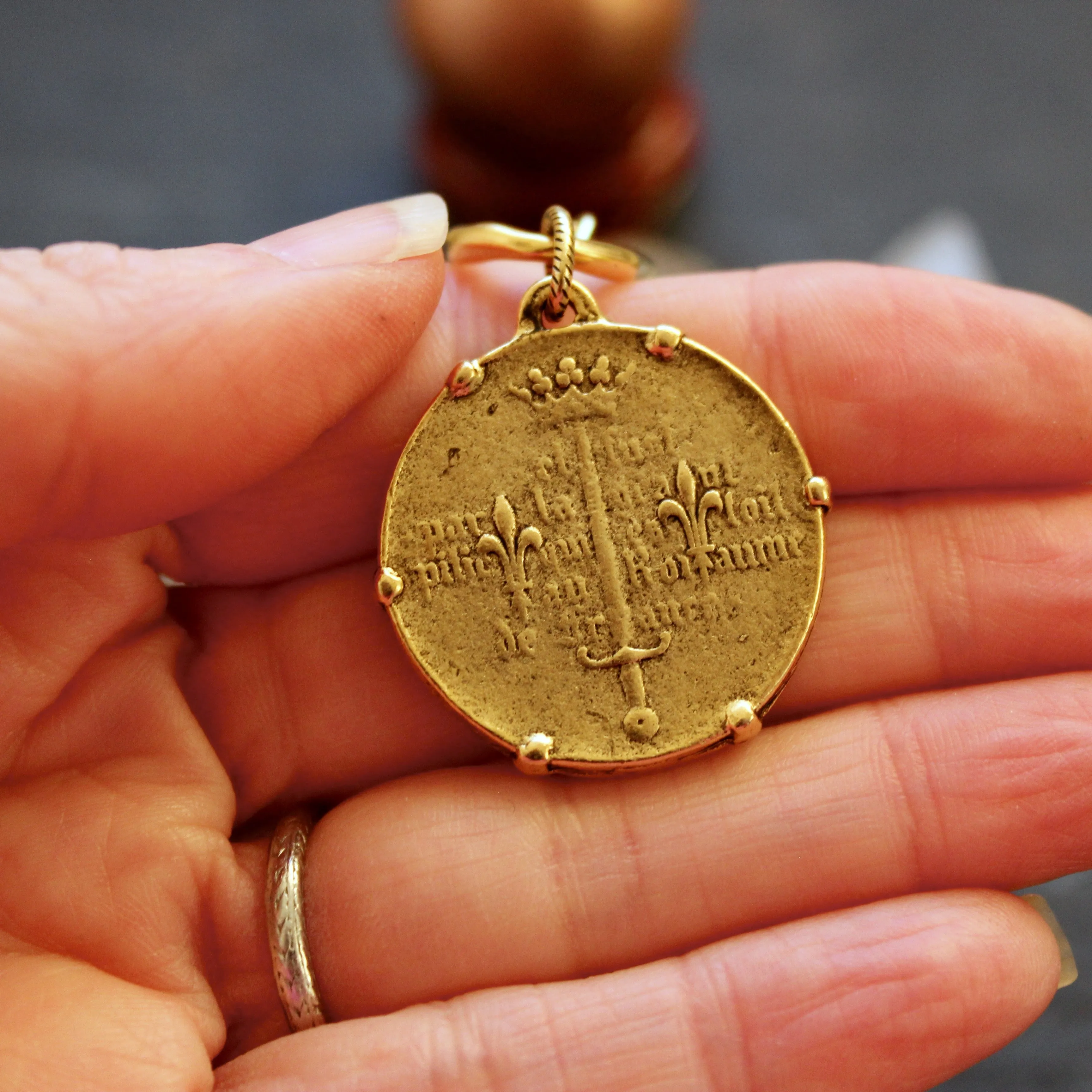 Rustic Joan of Arc Medal Necklace in Gold Plate