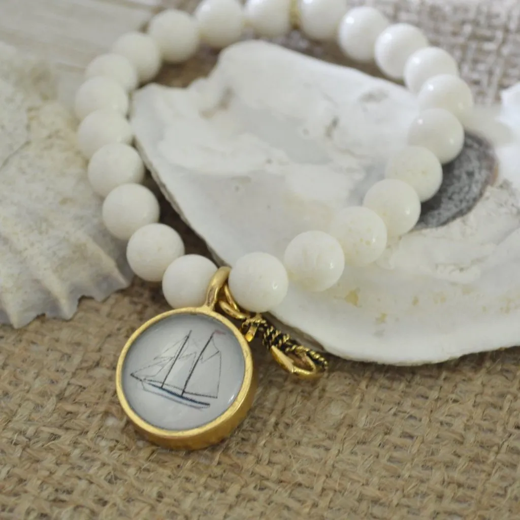 Sail Boat SemiPrecious Beaded Charm Bracelet