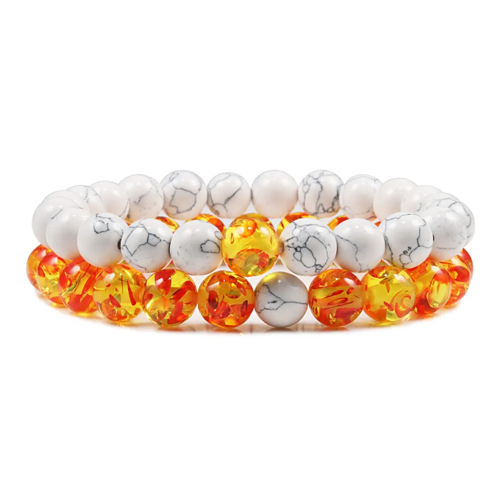 San Bernandino Stackable  Beaded Bracelets, White / Yellow & Orange