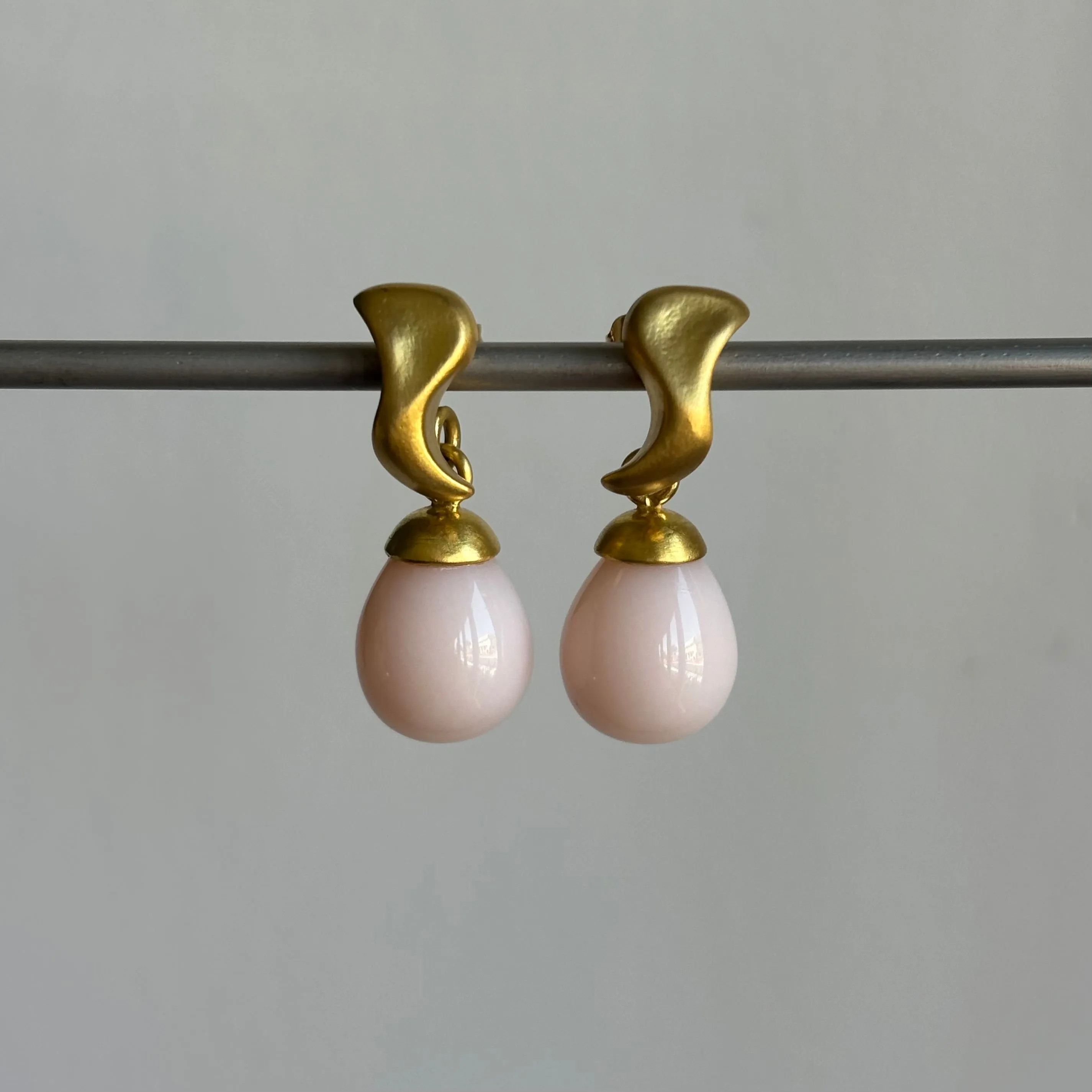 Sculptural Pink Opal Post Earrings