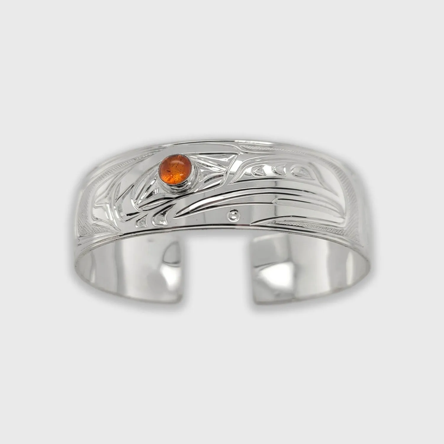 Silver 3/4 inch Raven Bracelet with Amber