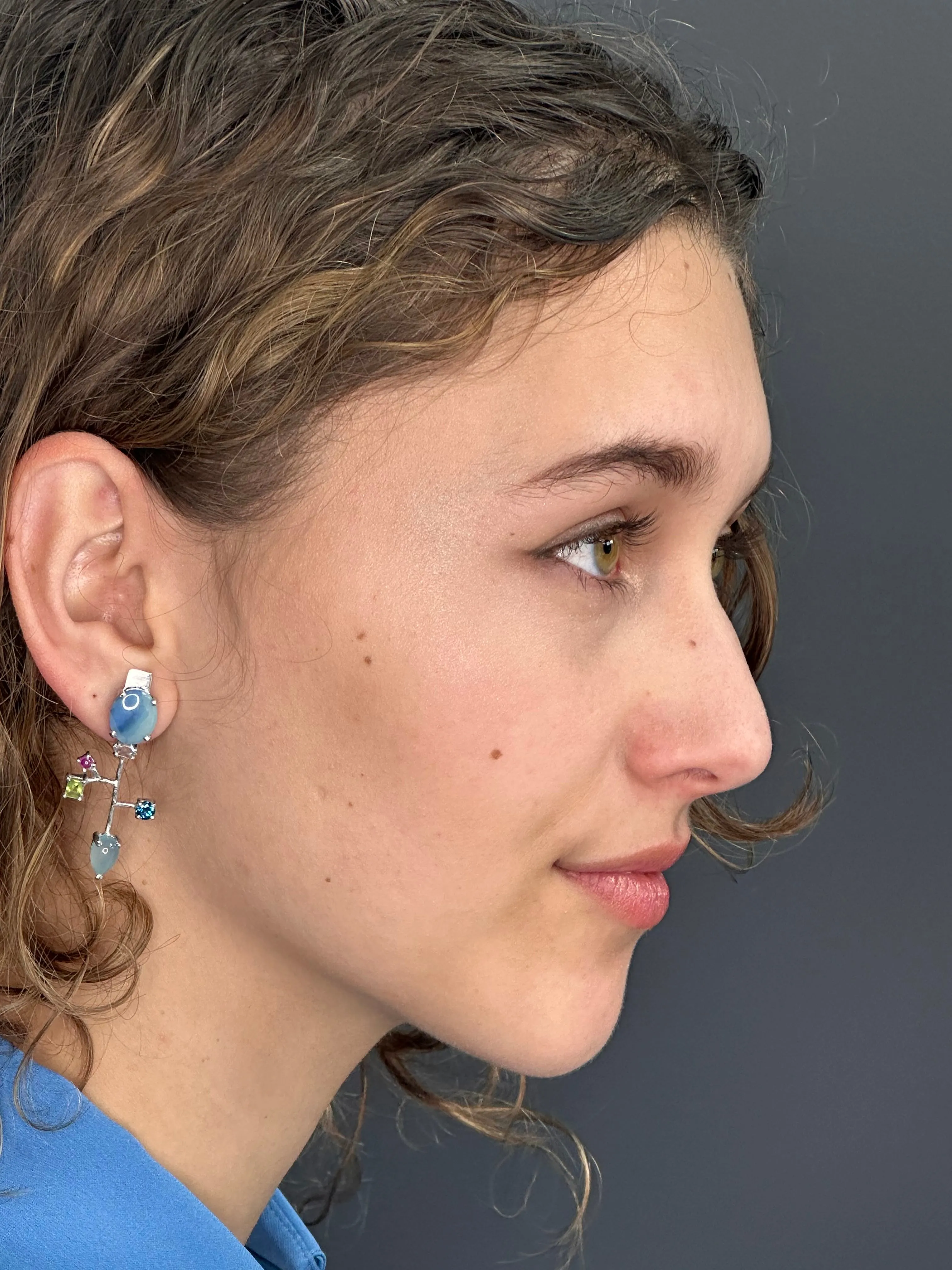 Silver Asymmetrical Opal and Aquamarine Earrings