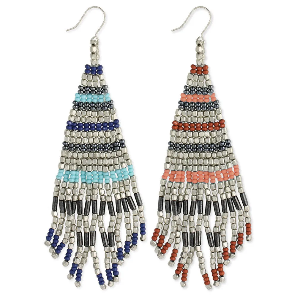 Silver Beaded Fringe Earrings