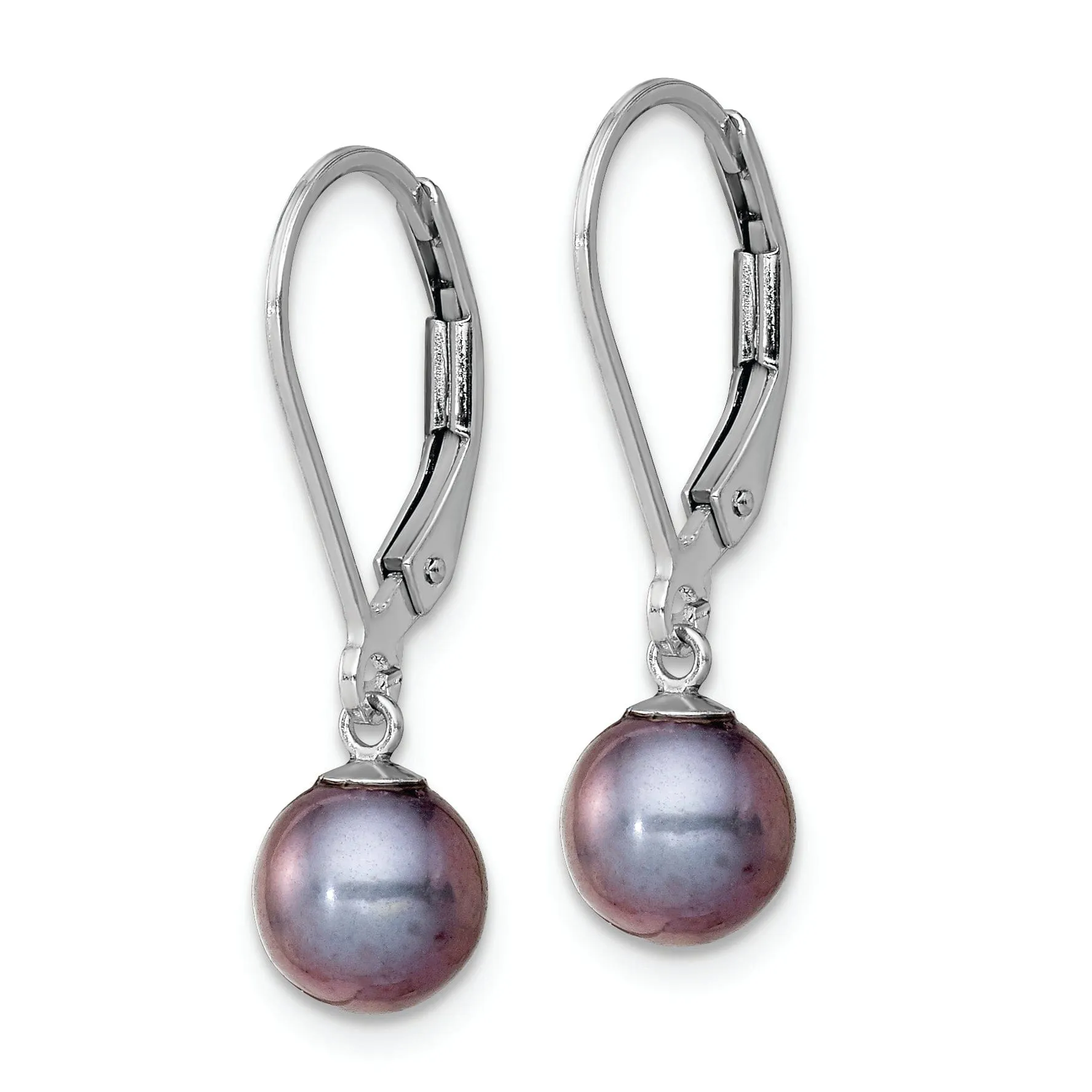 Silver Black Pearl Dangle Leverback Earrings