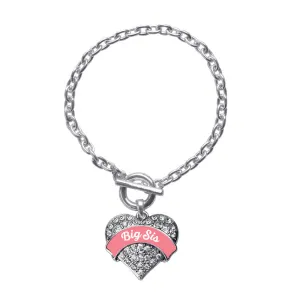 Silver Coral Big Sister Pave Heart Charm Toggle Bracelet