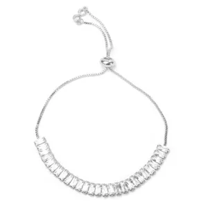 Silver Cubic Zirconia Baguettes Pull Tie Bracelet