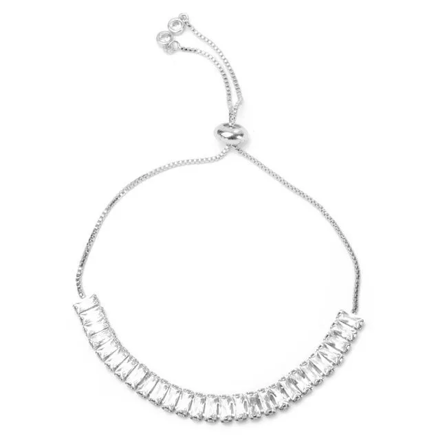 Silver Cubic Zirconia Baguettes Pull Tie Bracelet