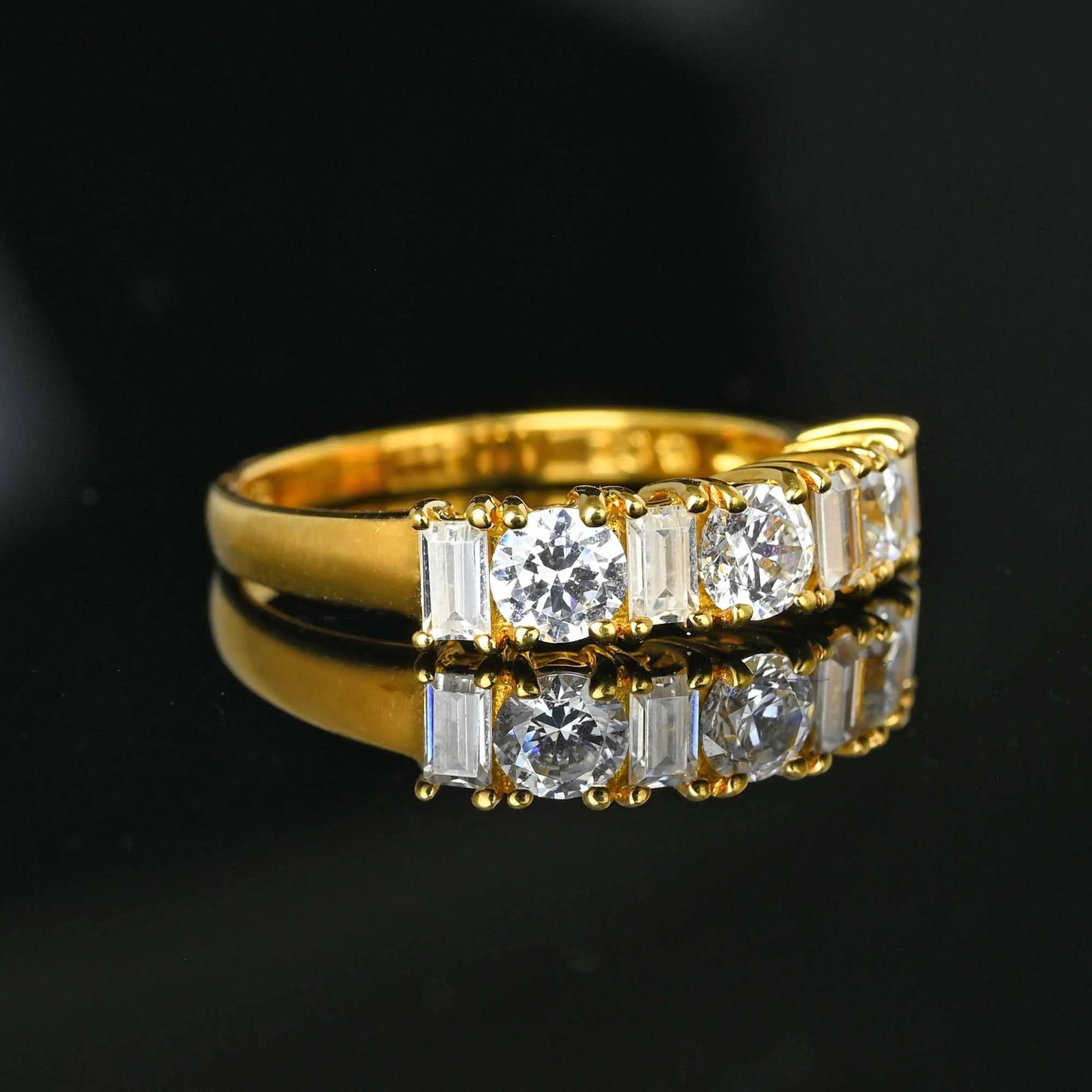 Silver Gold Gilt Baguette Cubic Zirconia Ring Band