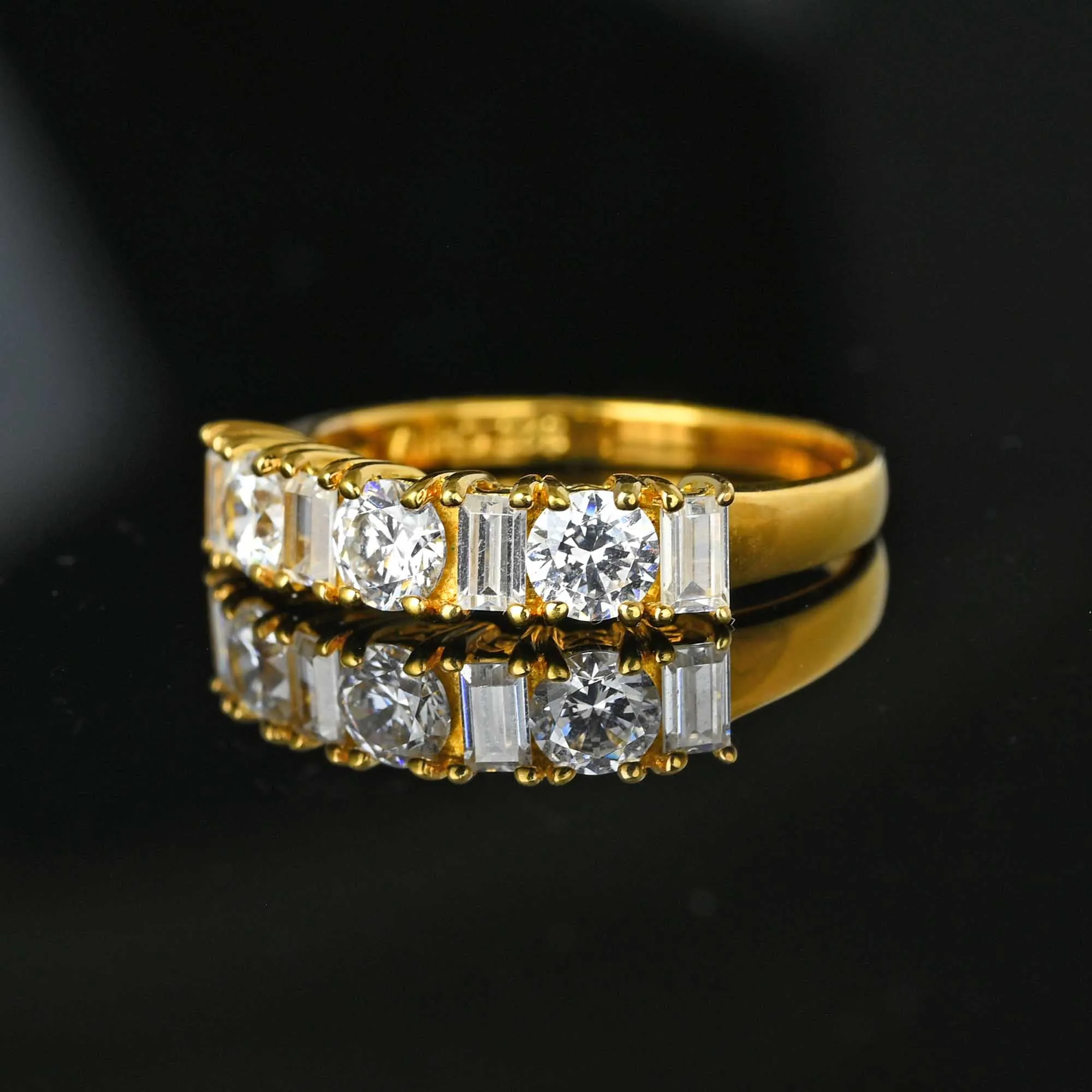 Silver Gold Gilt Baguette Cubic Zirconia Ring Band