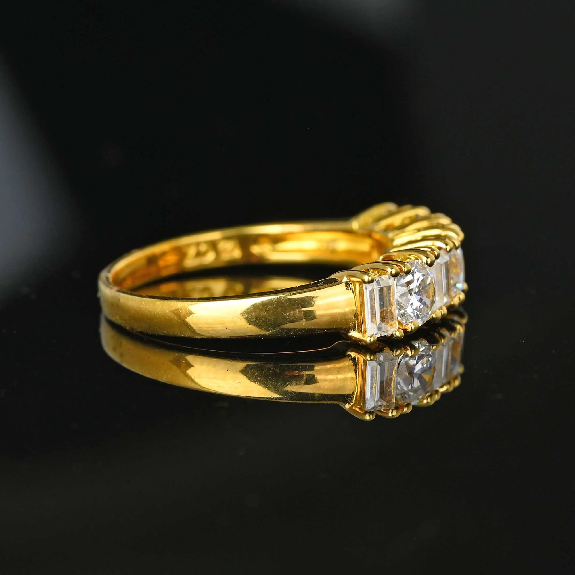 Silver Gold Gilt Baguette Cubic Zirconia Ring Band