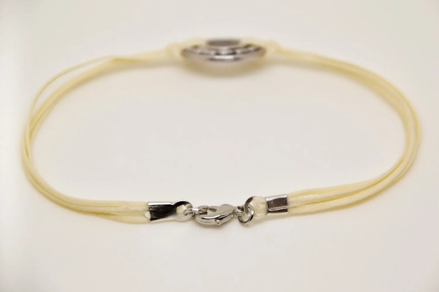 silver karma bracelet for men, beige cord, gift for him