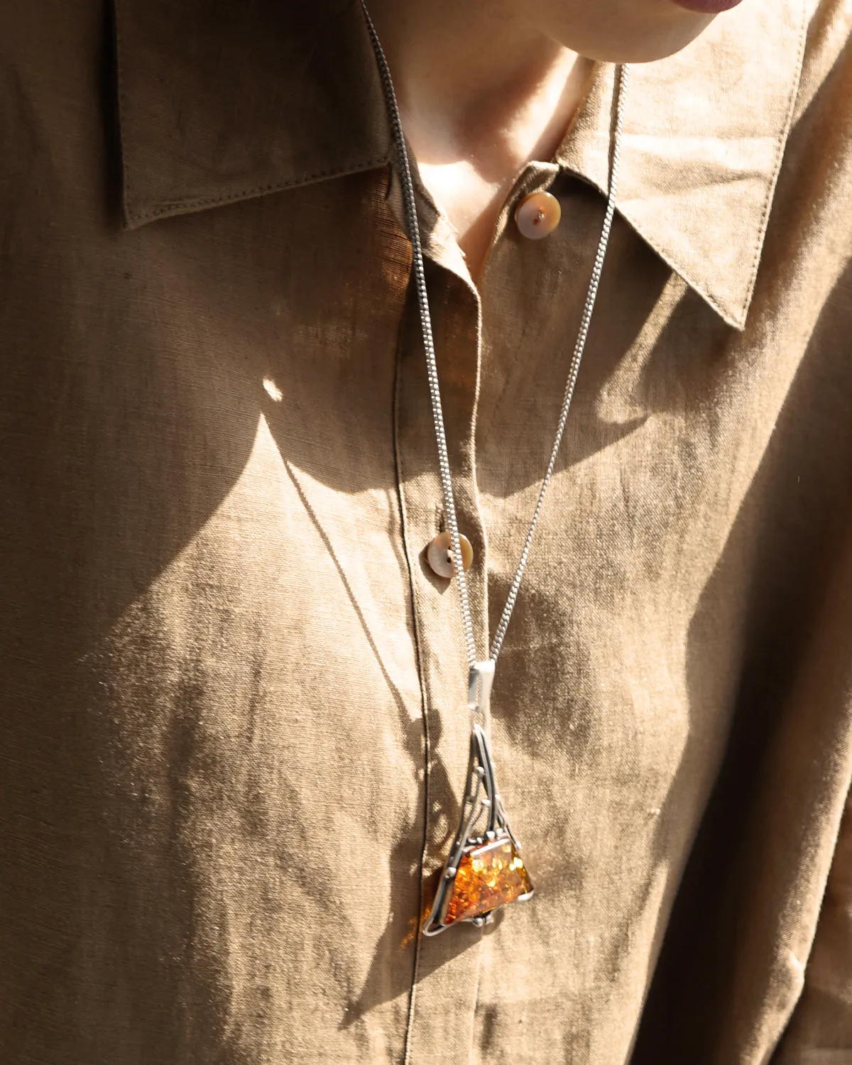 Silver Necklace w/ Amber Charm