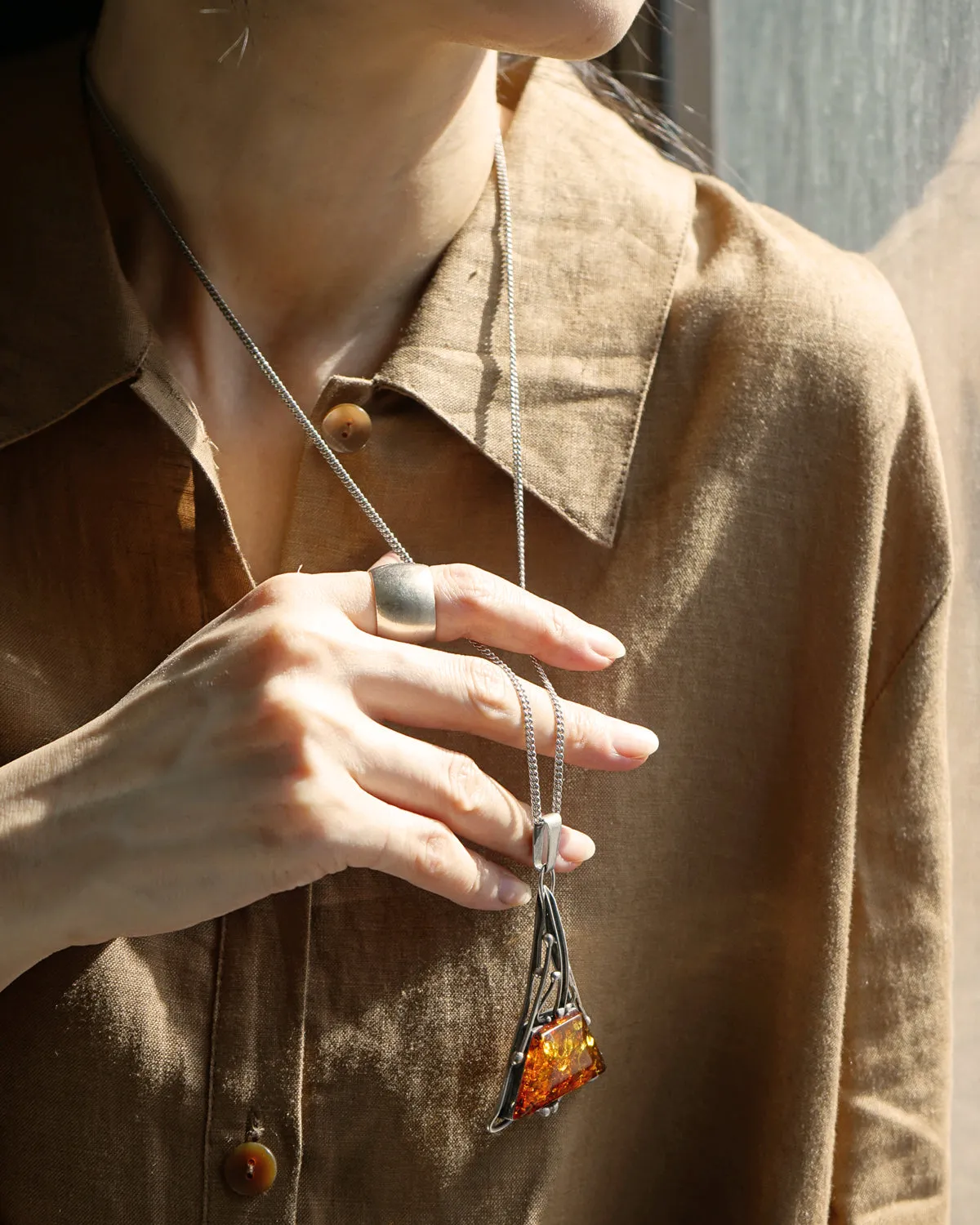 Silver Necklace w/ Amber Charm