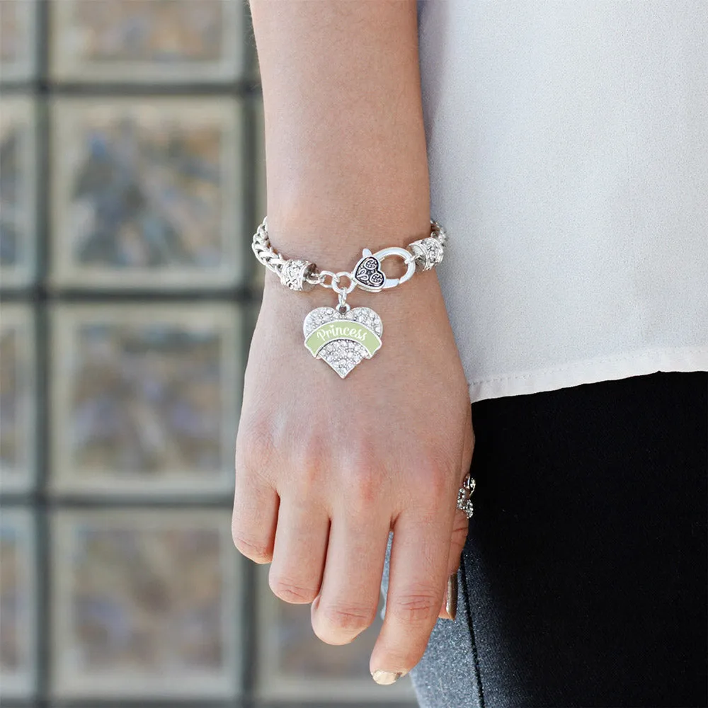 Silver Princess - Peridot Pave Heart Charm Braided Bracelet