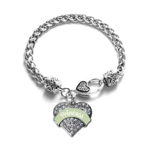 Silver Princess - Peridot Pave Heart Charm Braided Bracelet