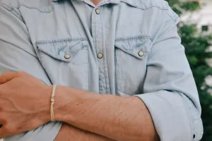 Silver skull bead bracelet for men, beige cord, handmade gift for him