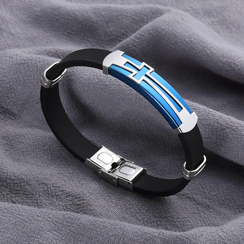 Simple Cross Titanium Steel Personality Men'S Silicone Bracelet Couple Bracelet