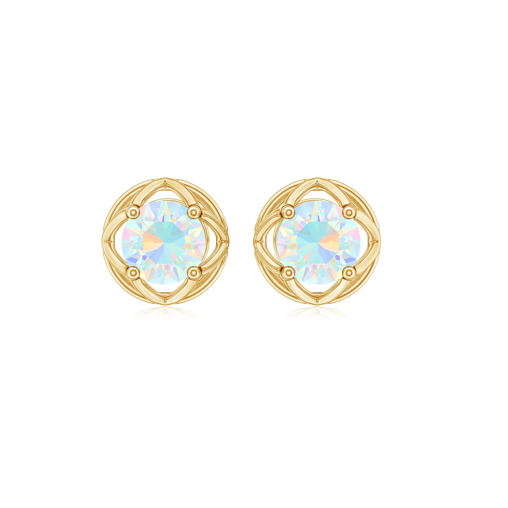 Simple Ethiopian Opal Solitaire Flower Stud Earrings