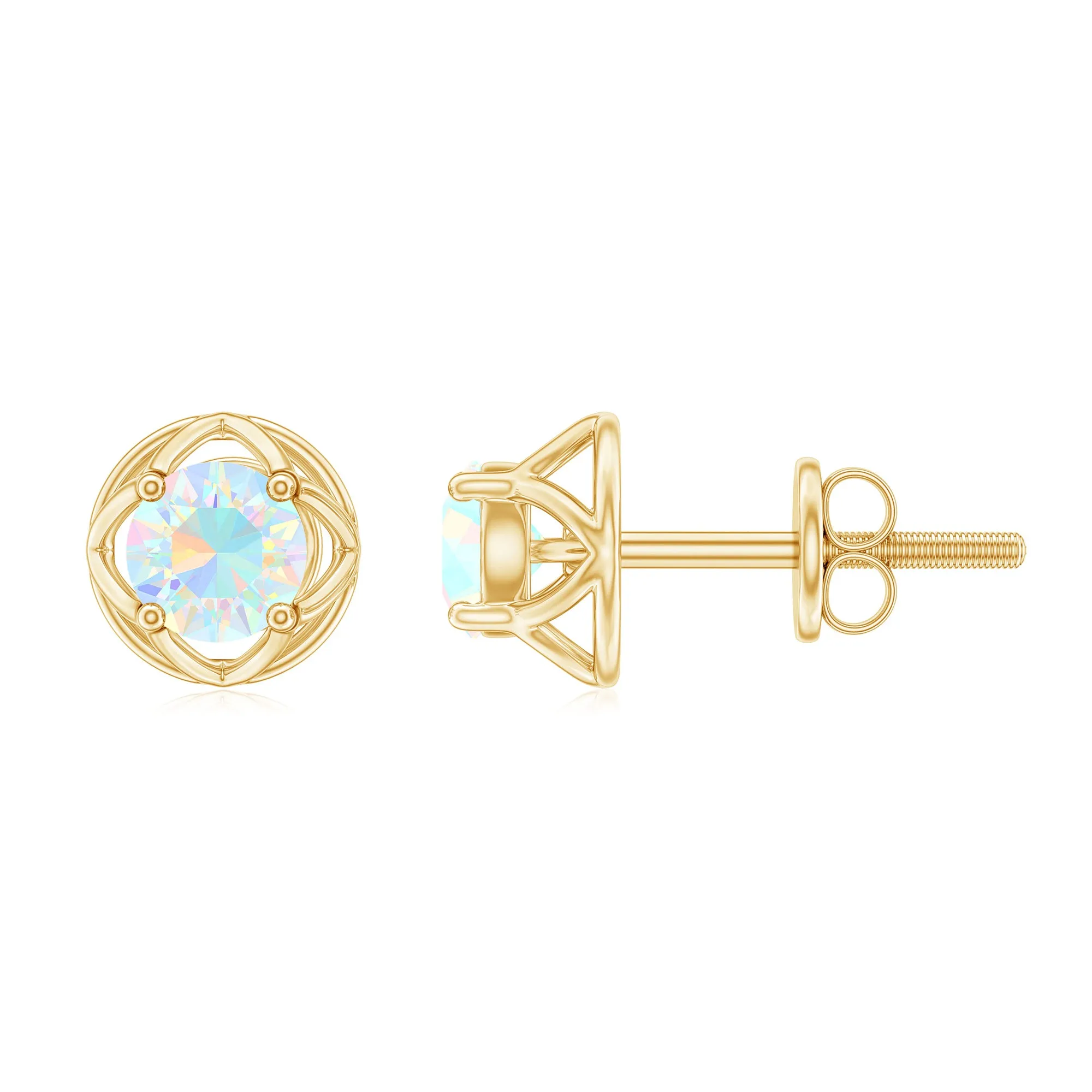 Simple Ethiopian Opal Solitaire Flower Stud Earrings