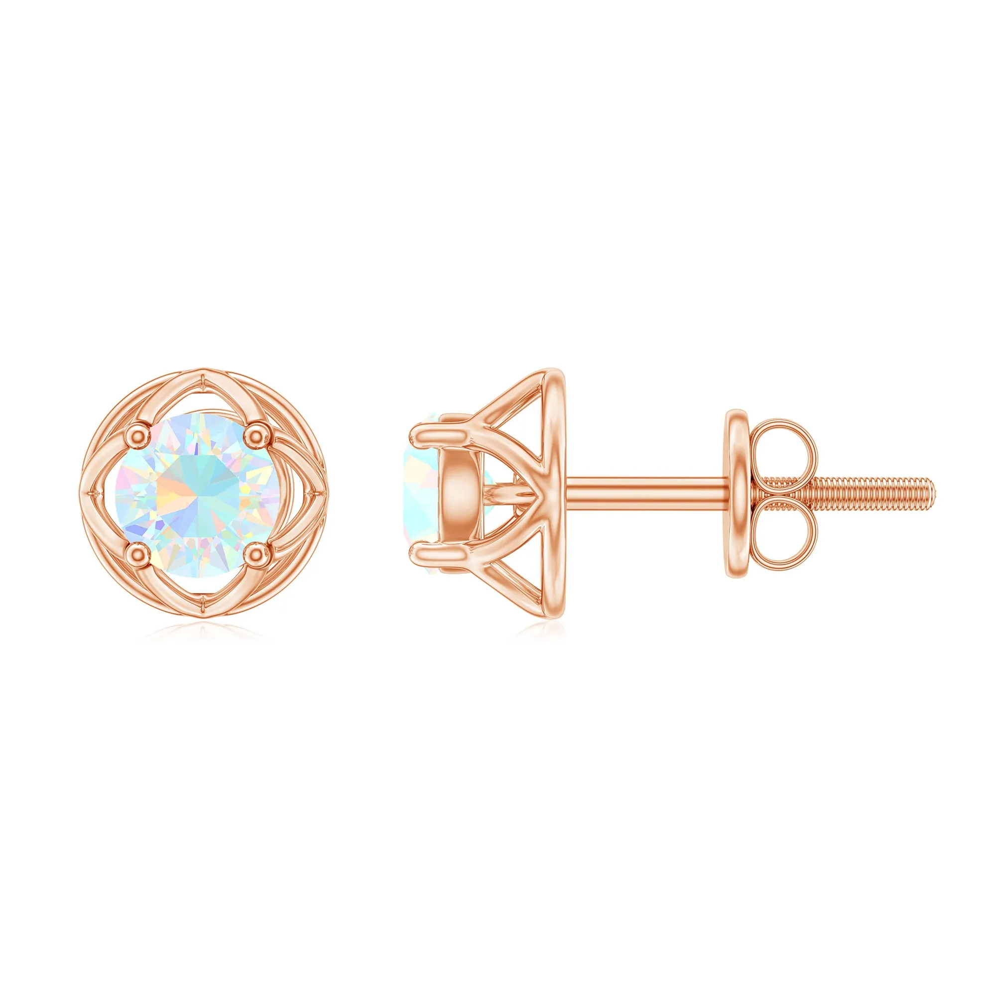 Simple Ethiopian Opal Solitaire Flower Stud Earrings