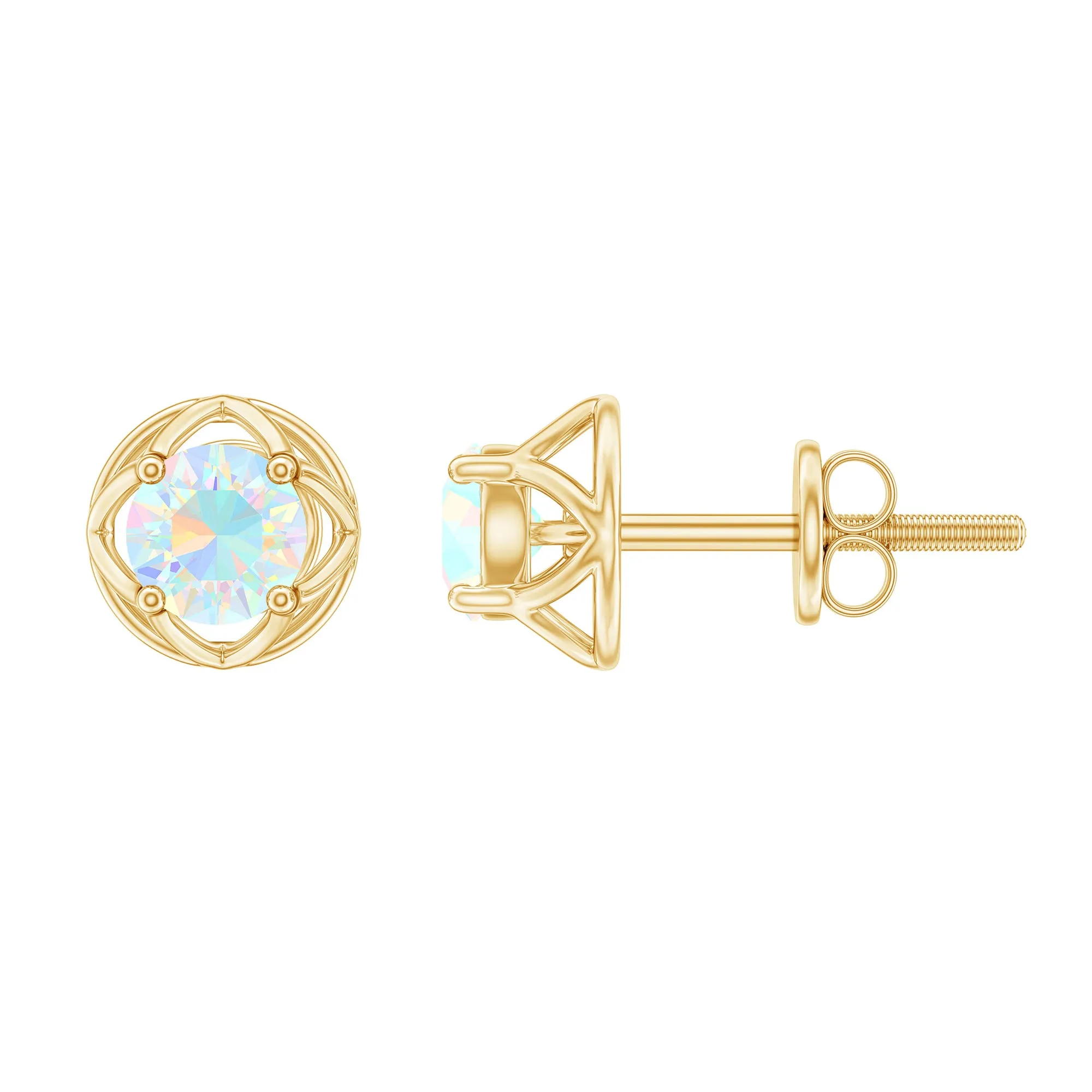 Simple Ethiopian Opal Solitaire Flower Stud Earrings