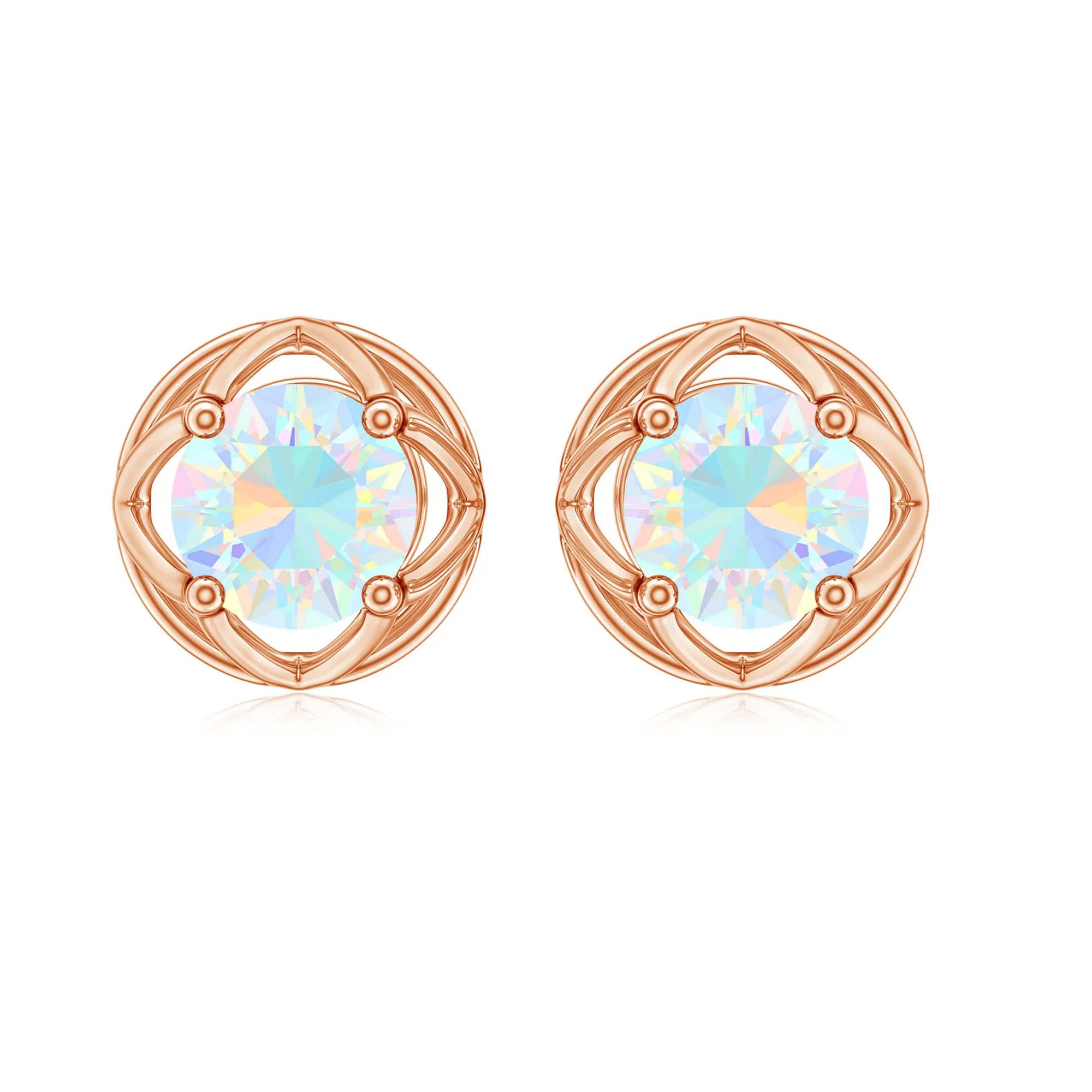 Simple Ethiopian Opal Solitaire Flower Stud Earrings