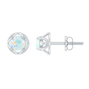 Simple Ethiopian Opal Solitaire Flower Stud Earrings