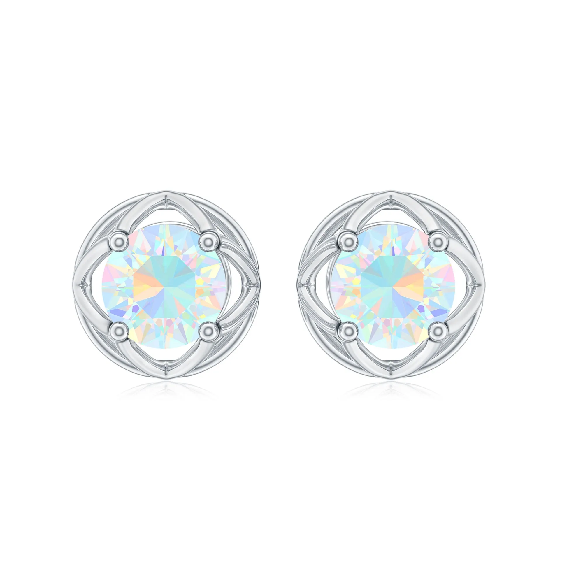 Simple Ethiopian Opal Solitaire Flower Stud Earrings